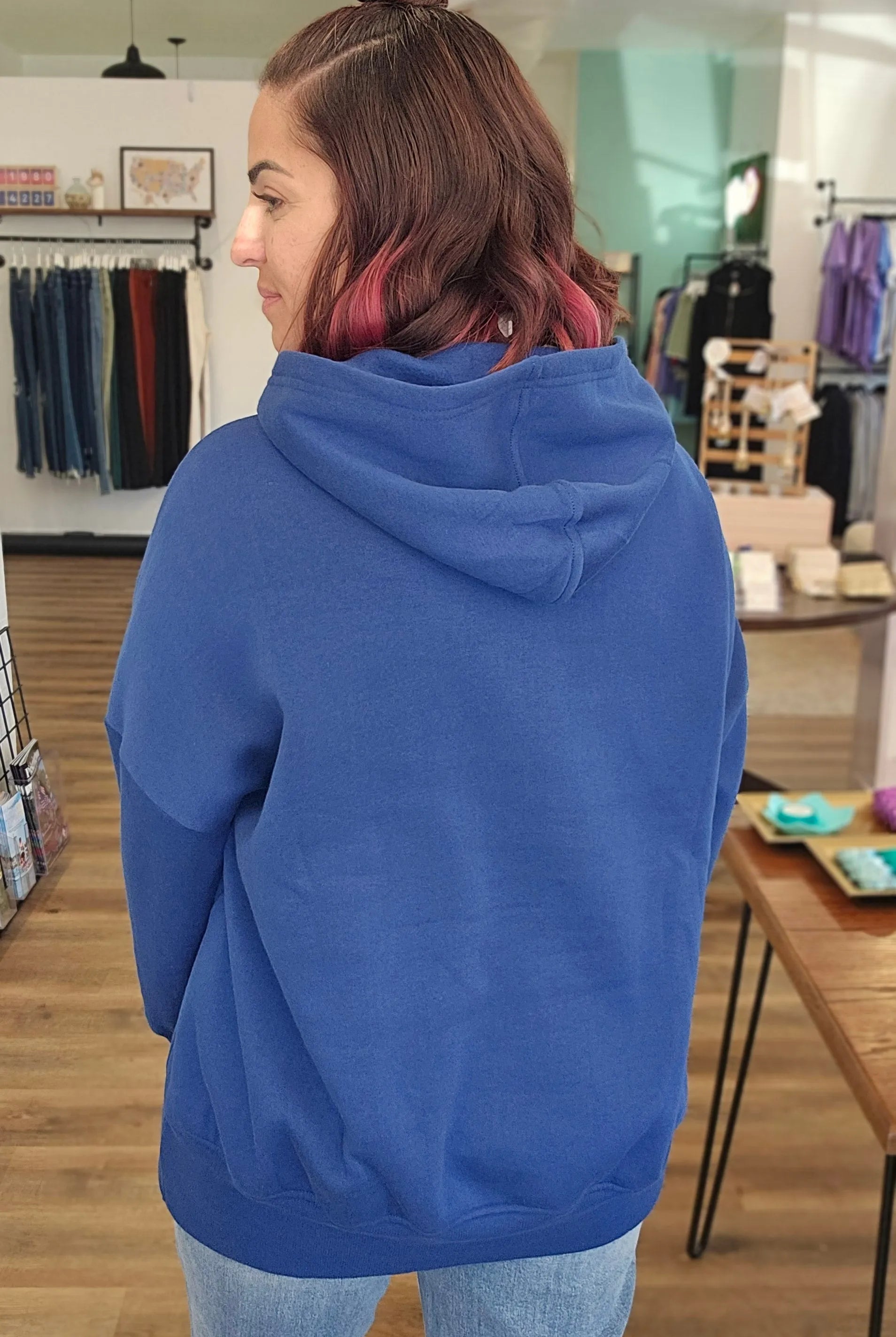 Shop Snap Front Fleece Hoodie – Light Navy- at Ruby Joy Boutique, a Women's Clothing Store in Pickerington, Ohio