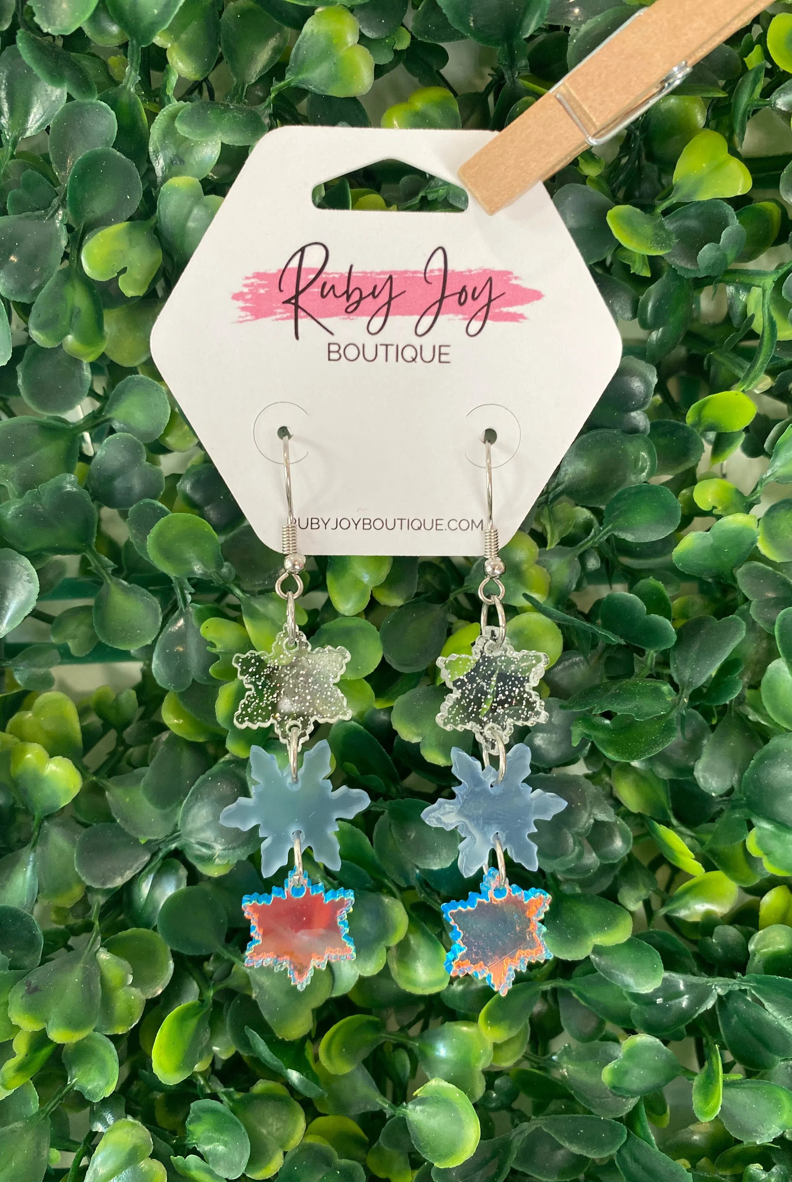 Shop Snowflake Trio Dangle Earrings-Earrings at Ruby Joy Boutique, a Women's Clothing Store in Pickerington, Ohio