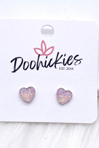 Shop Sparkle Heart Stud Earrings-Pink at Ruby Joy Boutique, a Women's Clothing Store in Pickerington, Ohio