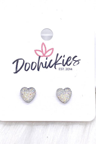 Shop Sparkle Heart Stud Earrings-White at Ruby Joy Boutique, a Women's Clothing Store in Pickerington, Ohio