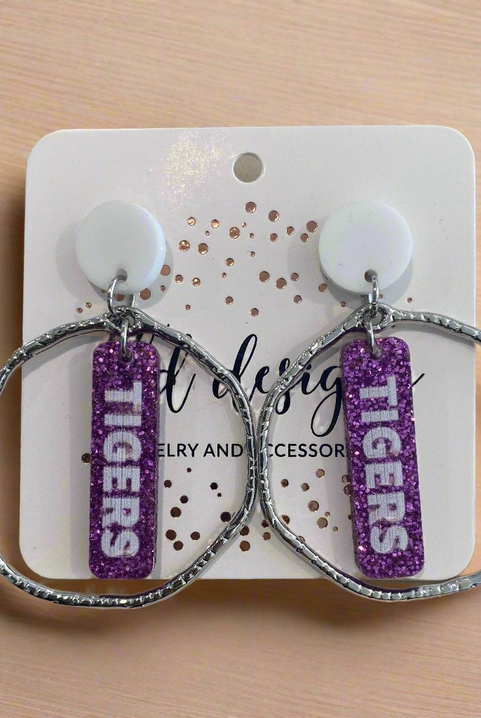 Shop Spirit Circle Dangle Earrings - Tigers-Earrings at Ruby Joy Boutique, a Women's Clothing Store in Pickerington, Ohio