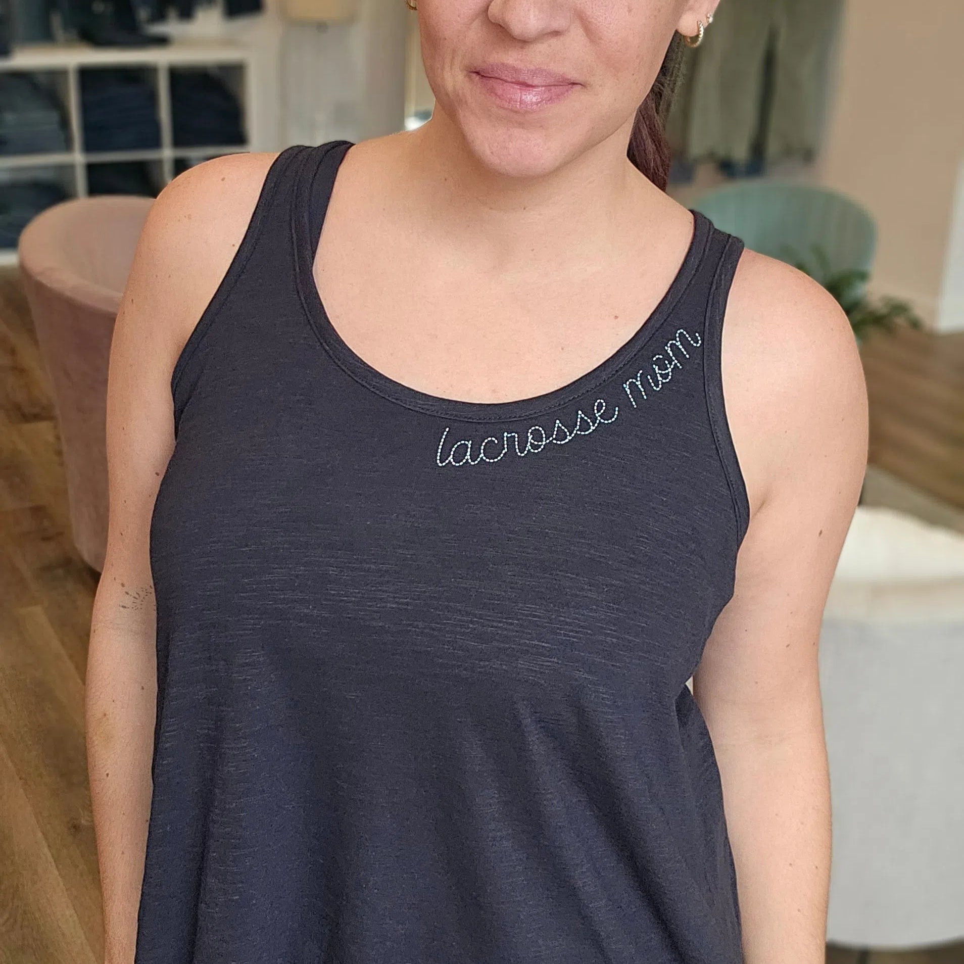 Shop Sports Mom Faux Embroidery Tank - Custom-Small at Ruby Joy Boutique, a Women's Clothing Store in Pickerington, Ohio