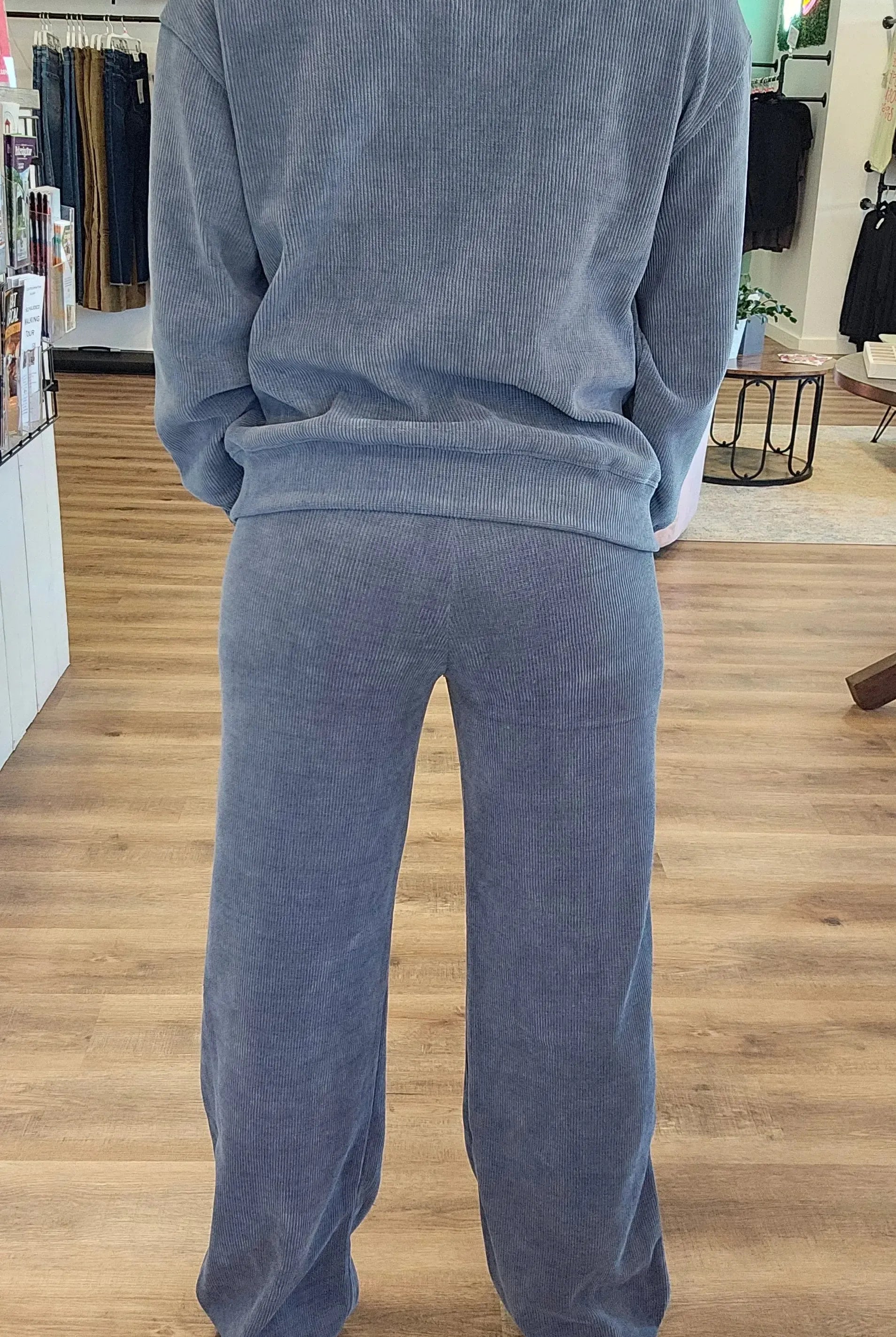 Shop Straight Leg Corded Pants - Denim- at Ruby Joy Boutique, a Women's Clothing Store in Pickerington, Ohio