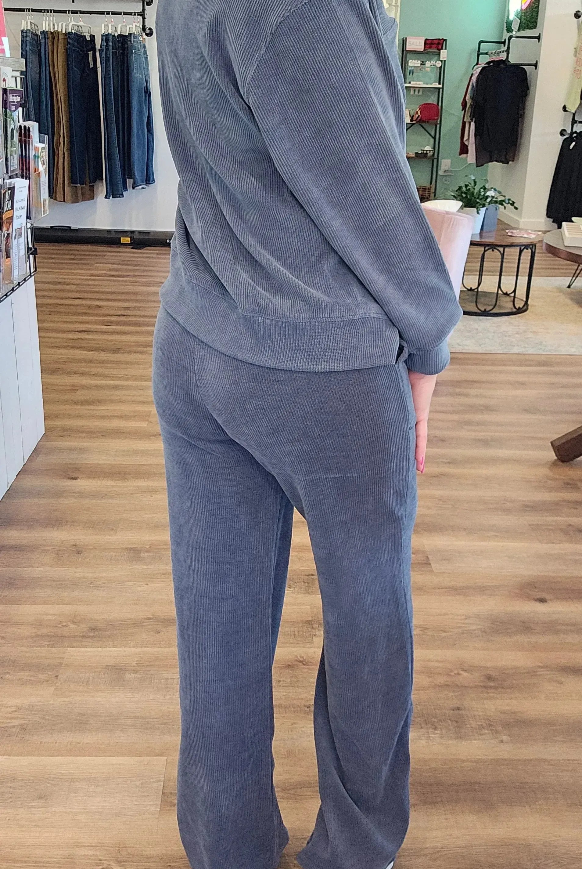 Shop Straight Leg Corded Pants - Denim- at Ruby Joy Boutique, a Women's Clothing Store in Pickerington, Ohio