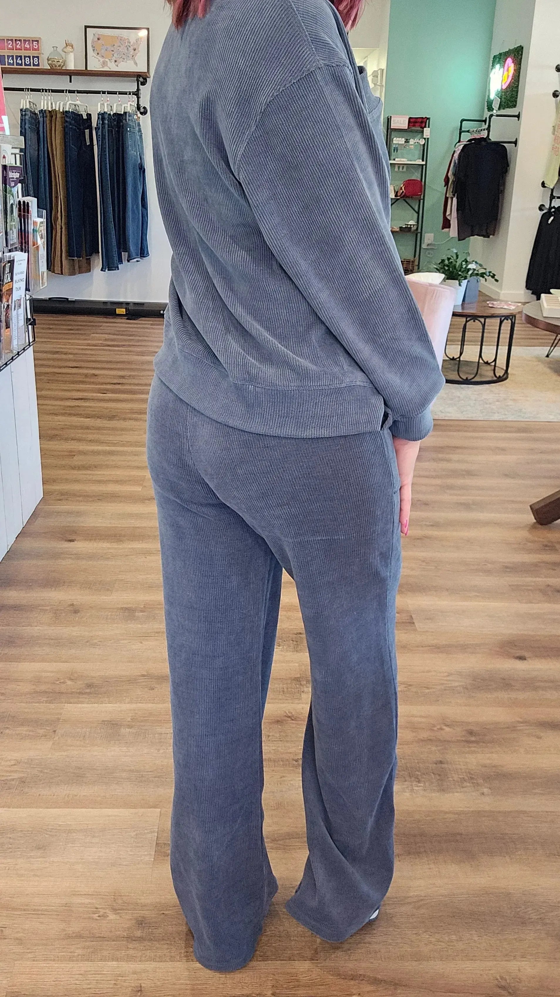 Shop Straight Leg Corded Pants - Denim- at Ruby Joy Boutique, a Women's Clothing Store in Pickerington, Ohio
