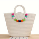 Shop Summer Tote Bag With Colorful Poms-Bag at Ruby Joy Boutique, a Women's Clothing Store in Pickerington, Ohio
