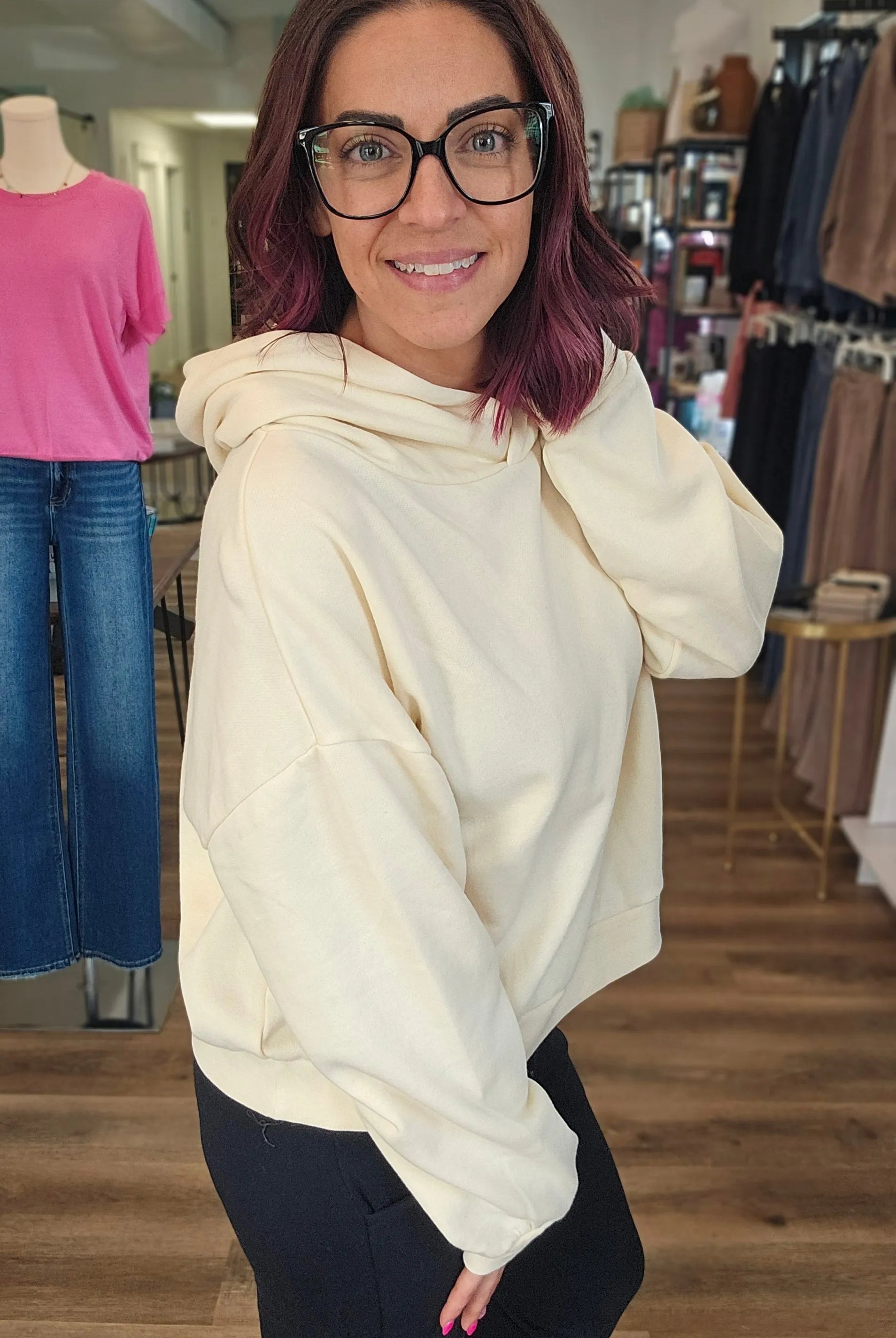 Shop Sunday Hoodie - Ivory- at Ruby Joy Boutique, a Women's Clothing Store in Pickerington, Ohio