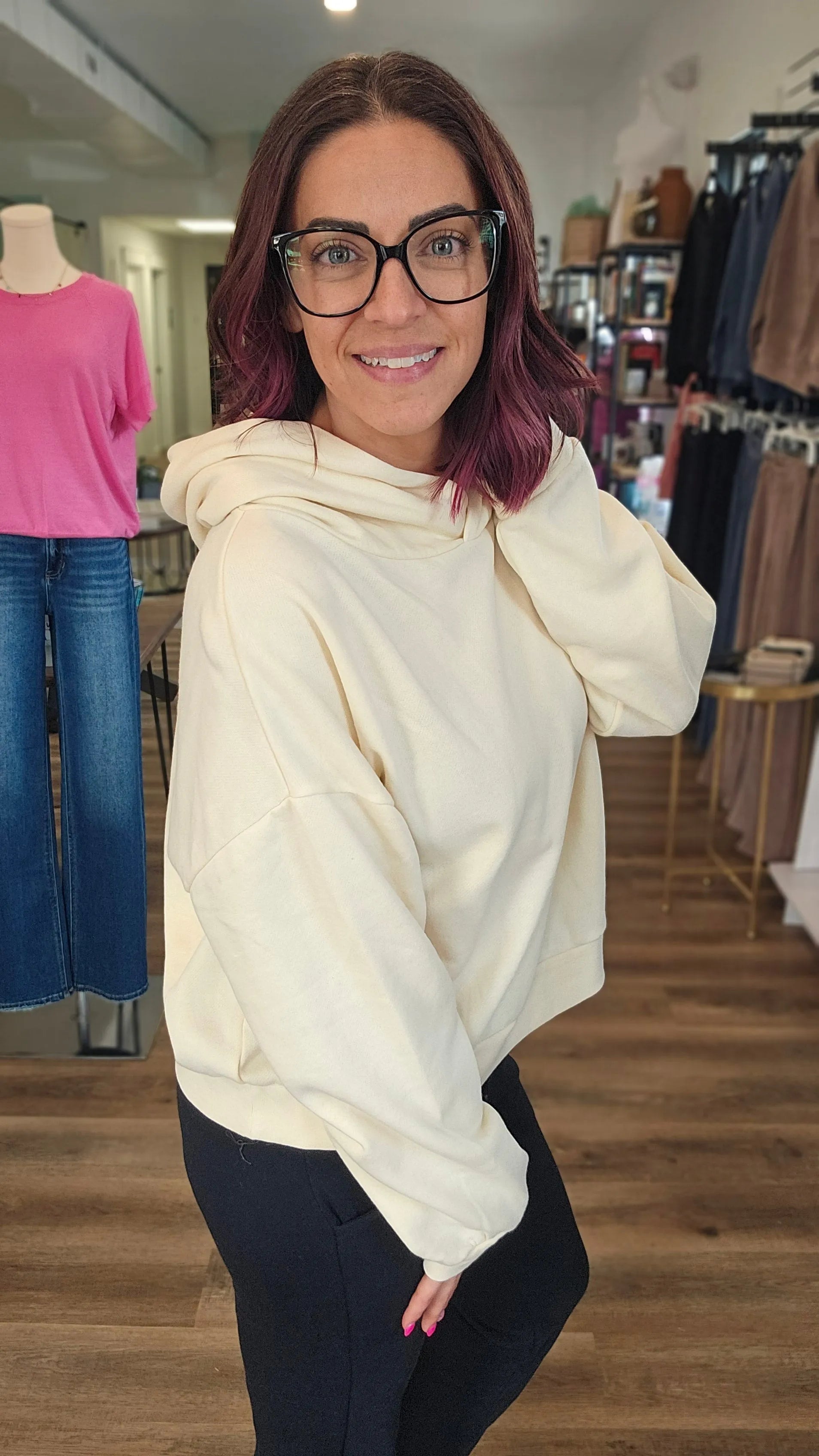 Shop Sunday Hoodie - Ivory- at Ruby Joy Boutique, a Women's Clothing Store in Pickerington, Ohio