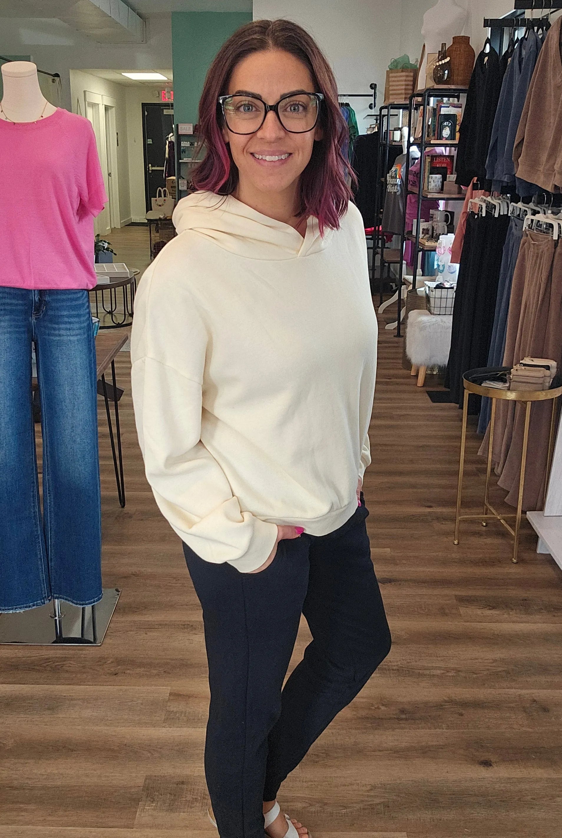 Shop Sunday Hoodie - Ivory- at Ruby Joy Boutique, a Women's Clothing Store in Pickerington, Ohio