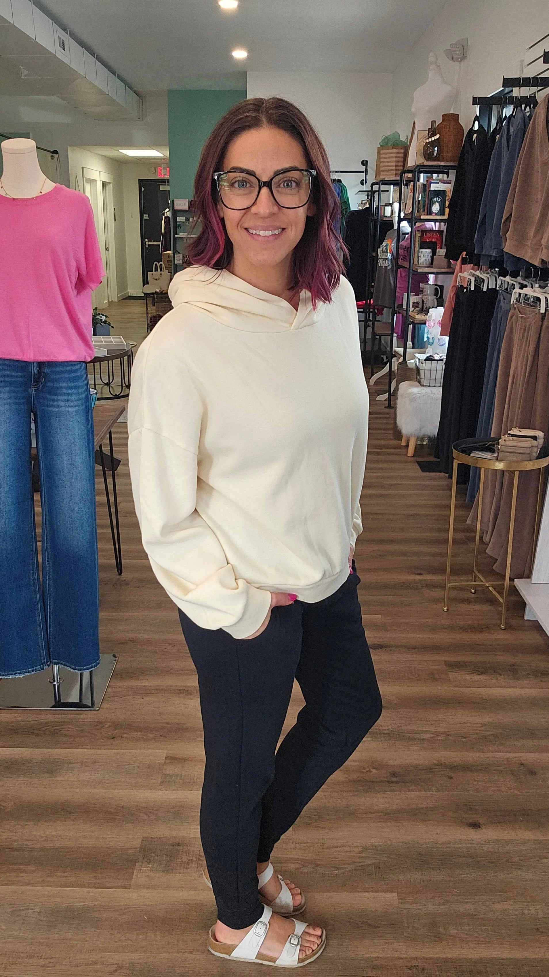 Shop Sunday Hoodie - Ivory- at Ruby Joy Boutique, a Women's Clothing Store in Pickerington, Ohio
