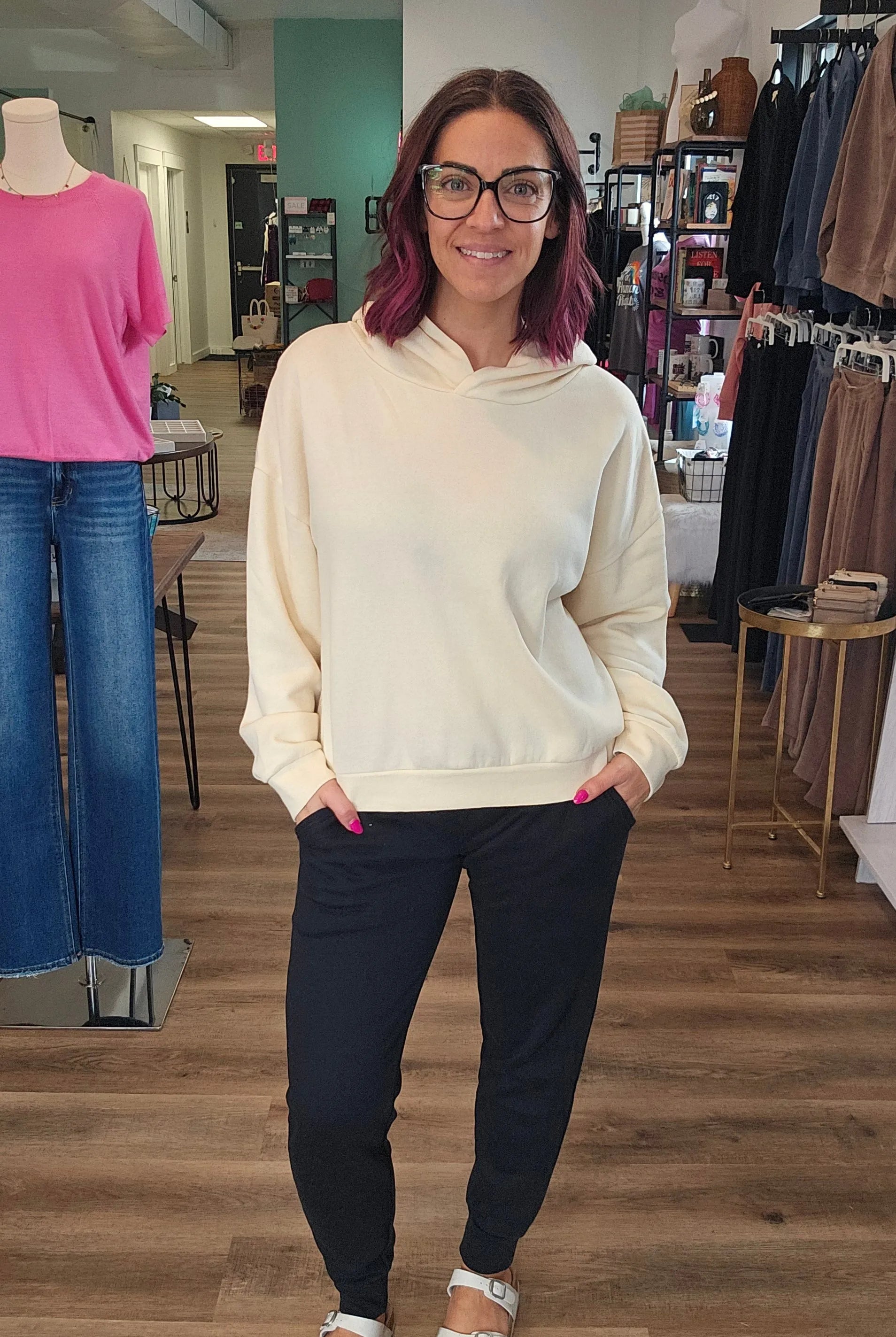 Shop Sunday Hoodie - Ivory- at Ruby Joy Boutique, a Women's Clothing Store in Pickerington, Ohio