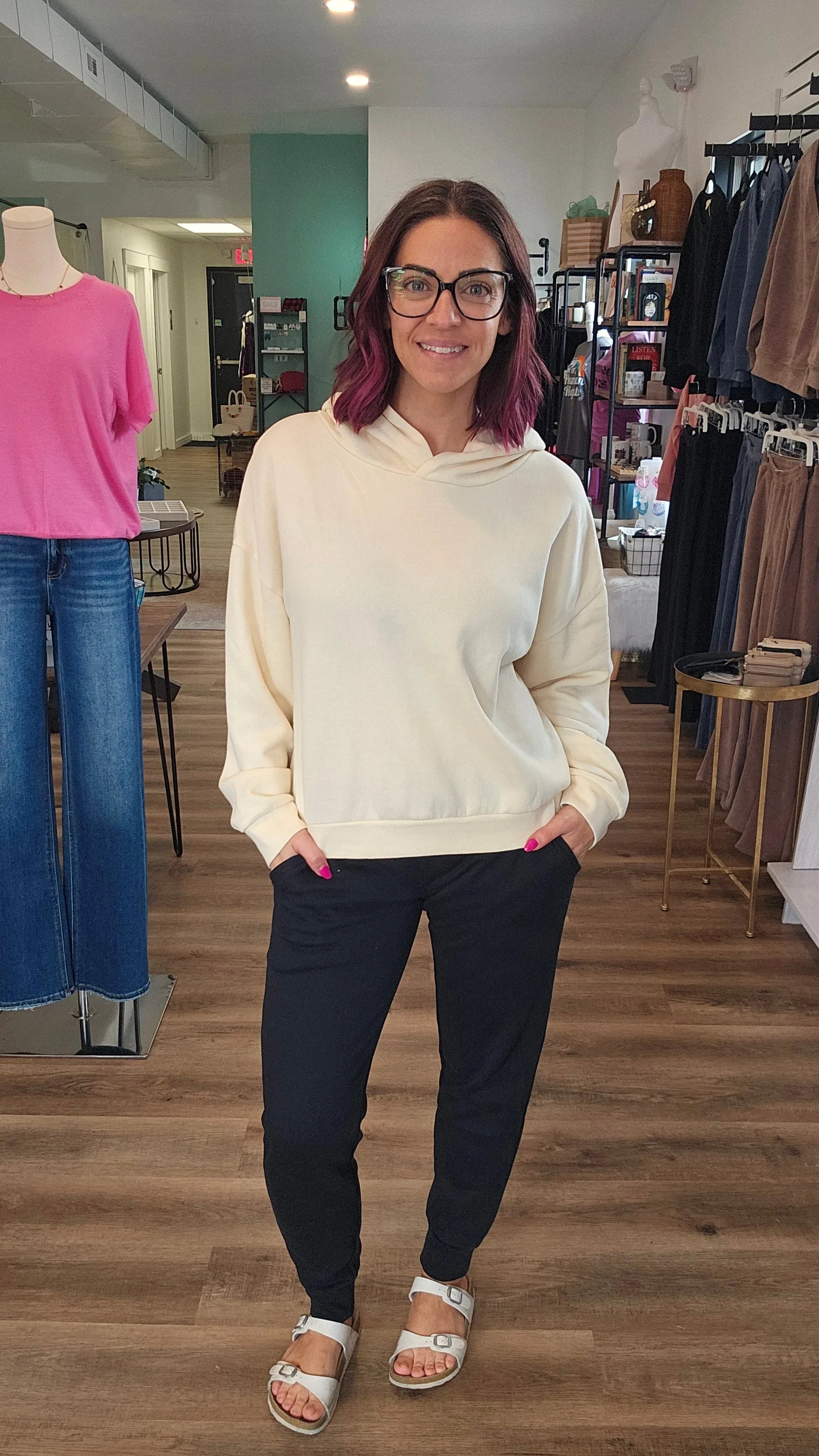 Shop Sunday Hoodie - Ivory- at Ruby Joy Boutique, a Women's Clothing Store in Pickerington, Ohio