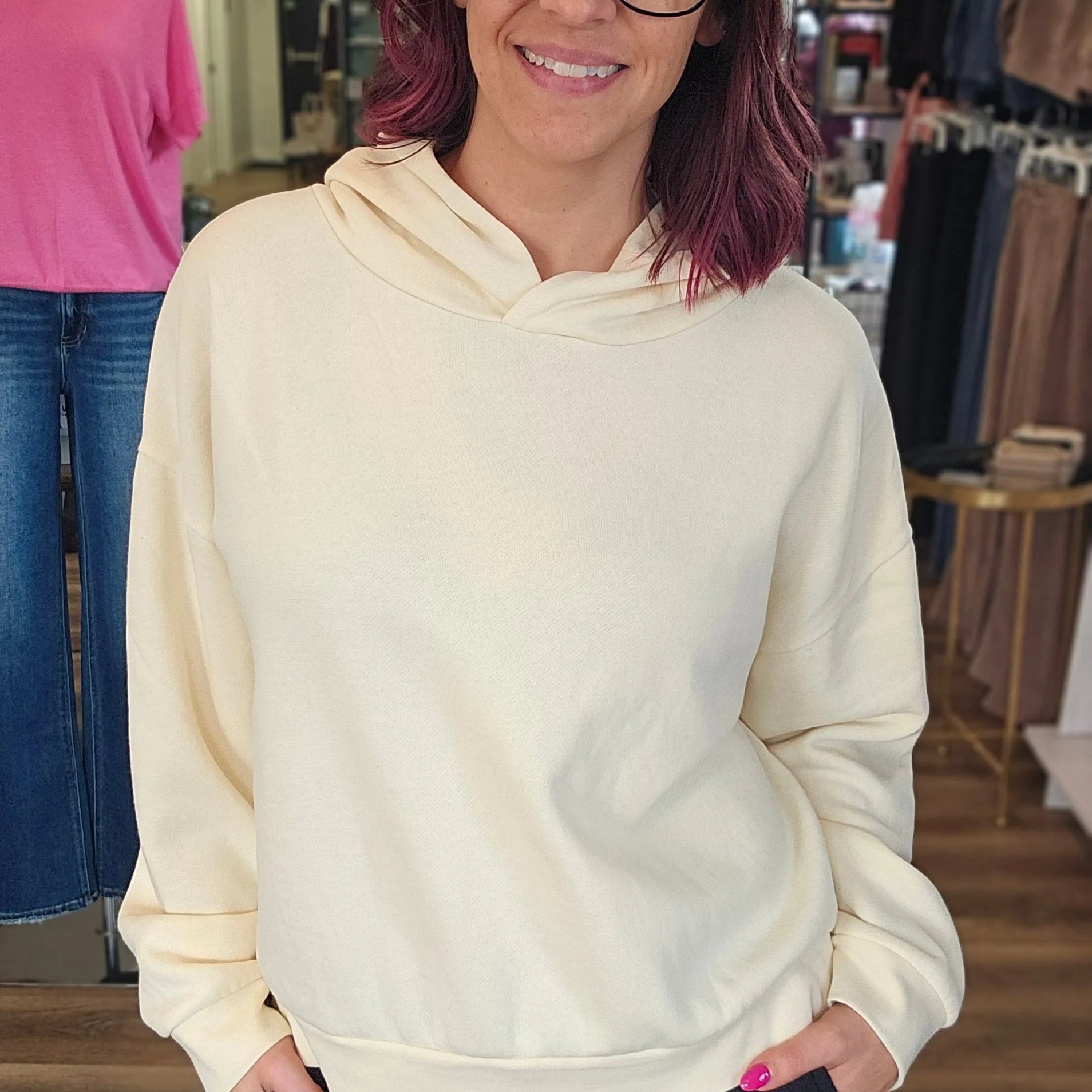 Shop Sunday Hoodie - Ivory- at Ruby Joy Boutique, a Women's Clothing Store in Pickerington, Ohio