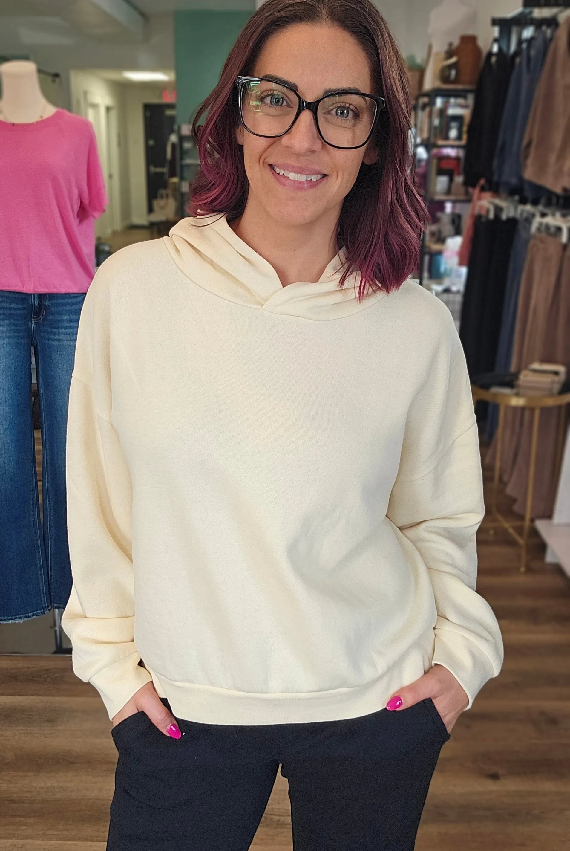 Shop Sunday Hoodie - Ivory- at Ruby Joy Boutique, a Women's Clothing Store in Pickerington, Ohio