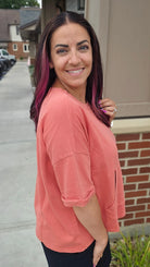 Shop The Weekend Pullover – Washed Coral- at Ruby Joy Boutique, a Women's Clothing Store in Pickerington, Ohio