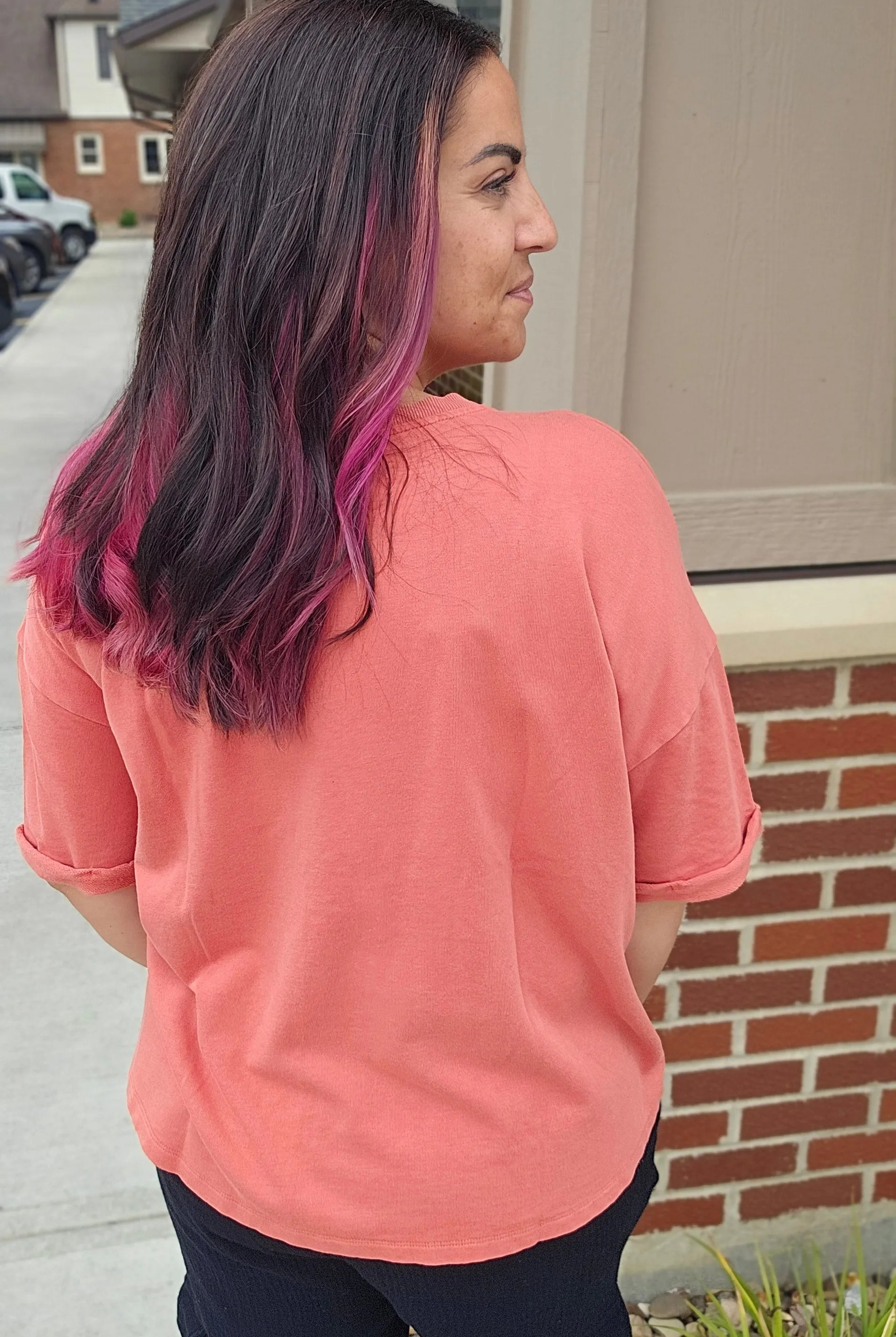 Shop The Weekend Pullover – Washed Coral- at Ruby Joy Boutique, a Women's Clothing Store in Pickerington, Ohio