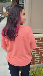 Shop The Weekend Pullover – Washed Coral- at Ruby Joy Boutique, a Women's Clothing Store in Pickerington, Ohio