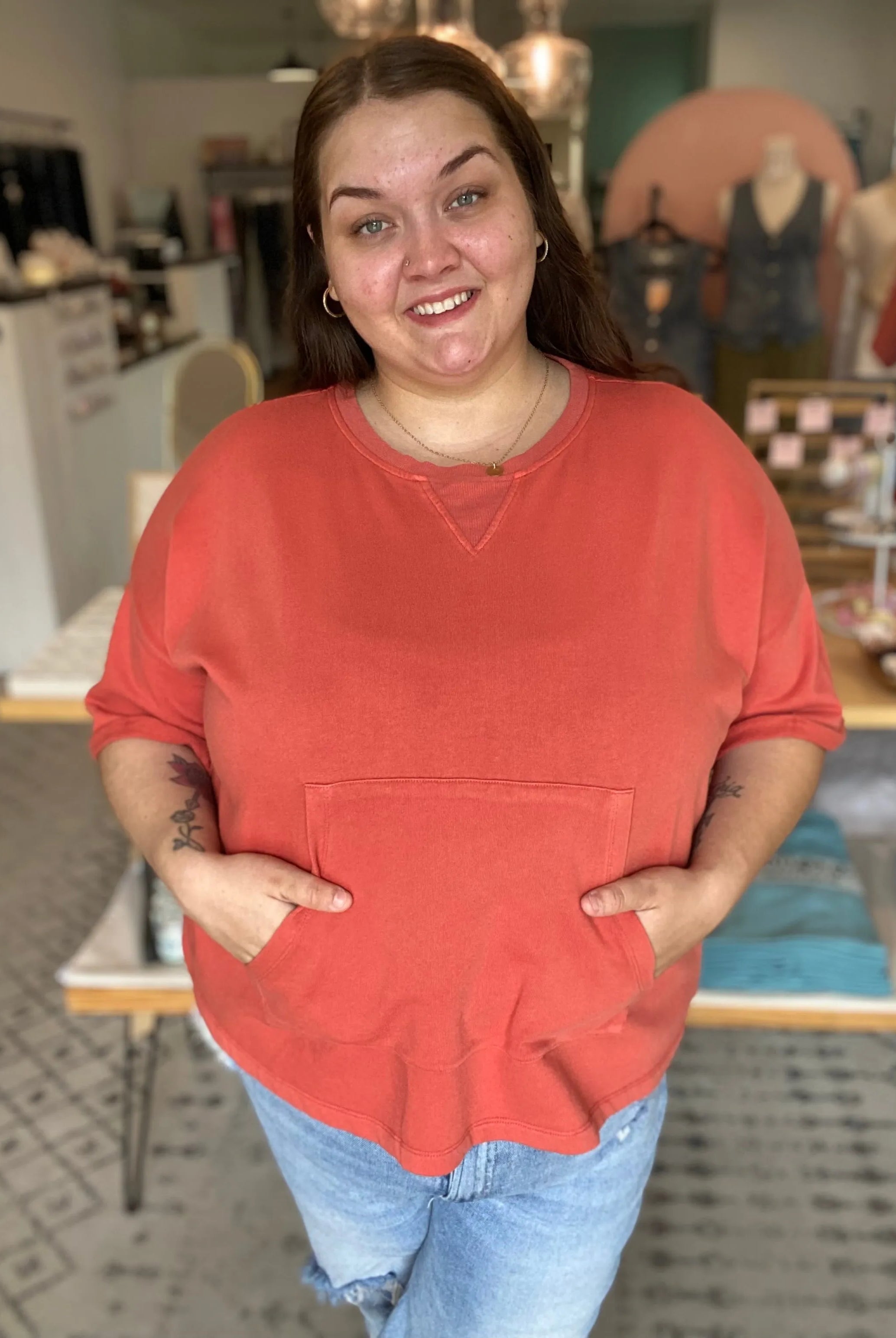 Shop The Weekend Pullover – Washed Coral- at Ruby Joy Boutique, a Women's Clothing Store in Pickerington, Ohio