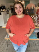 Shop The Weekend Pullover – Washed Coral- at Ruby Joy Boutique, a Women's Clothing Store in Pickerington, Ohio