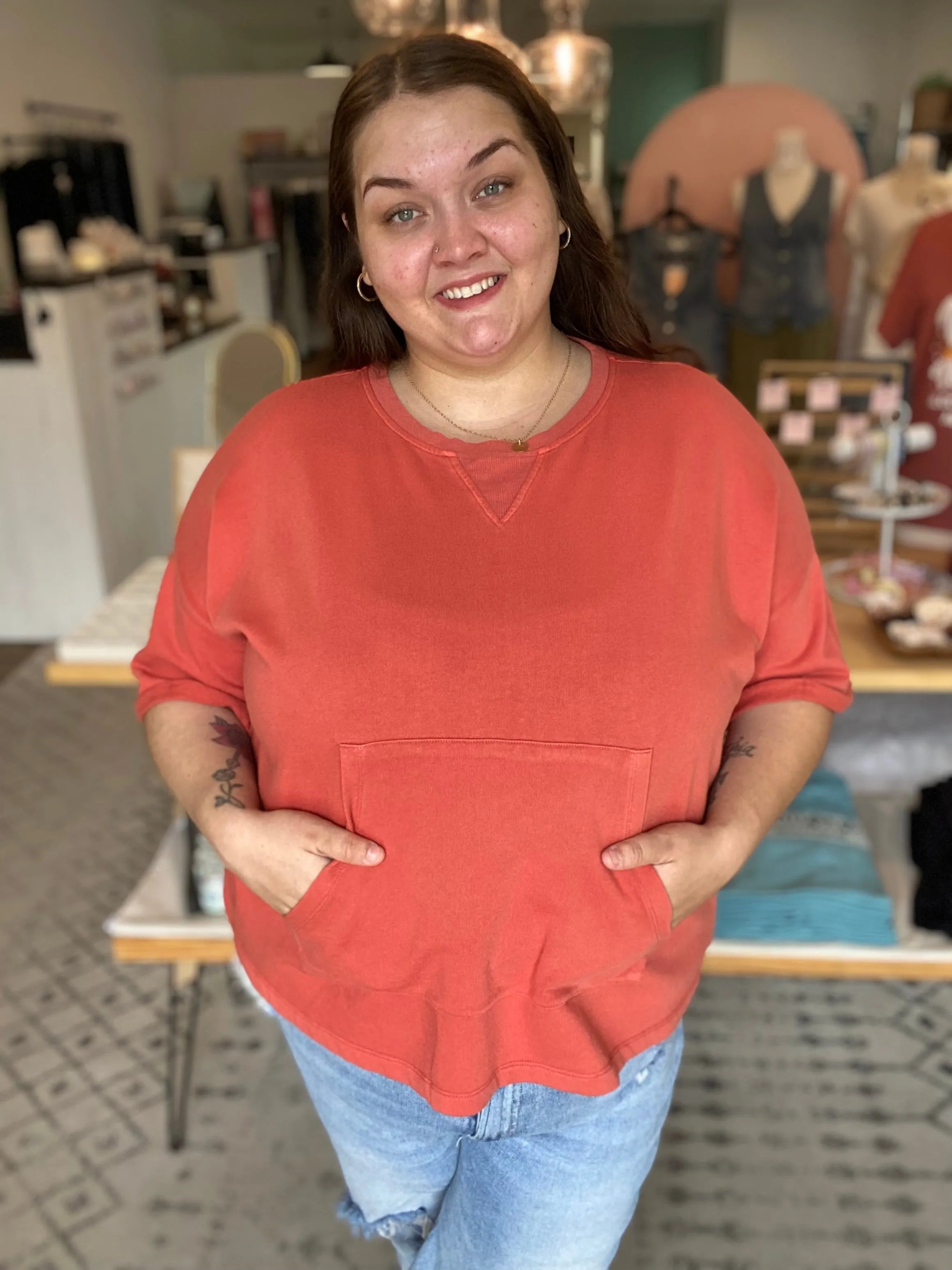 Shop The Weekend Pullover – Washed Coral- at Ruby Joy Boutique, a Women's Clothing Store in Pickerington, Ohio