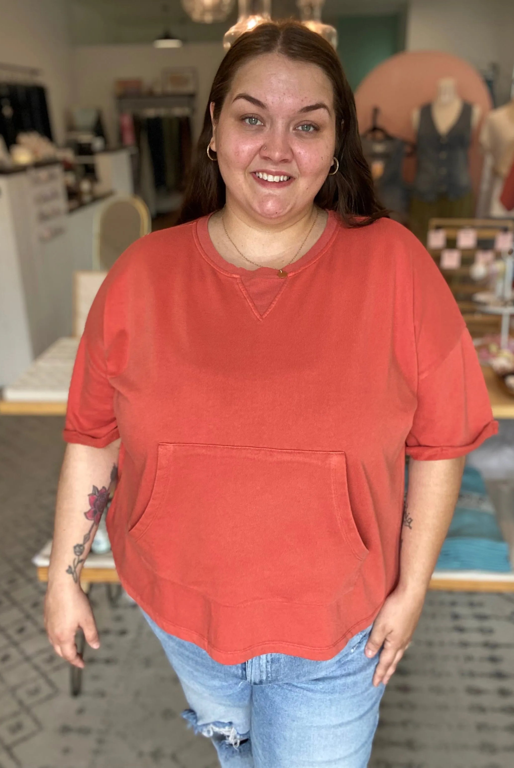 Shop The Weekend Pullover – Washed Coral- at Ruby Joy Boutique, a Women's Clothing Store in Pickerington, Ohio