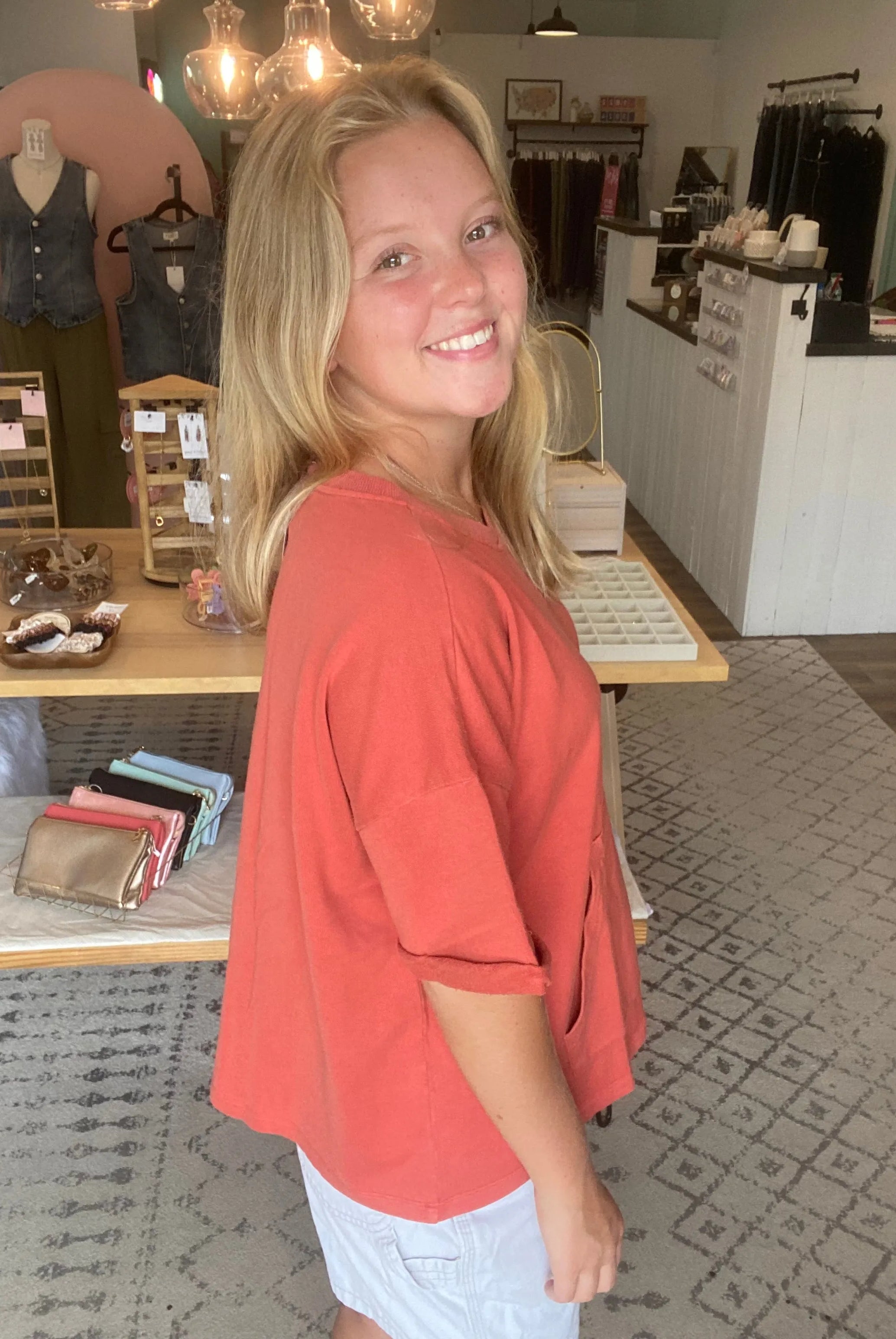 Shop The Weekend Pullover – Washed Coral- at Ruby Joy Boutique, a Women's Clothing Store in Pickerington, Ohio