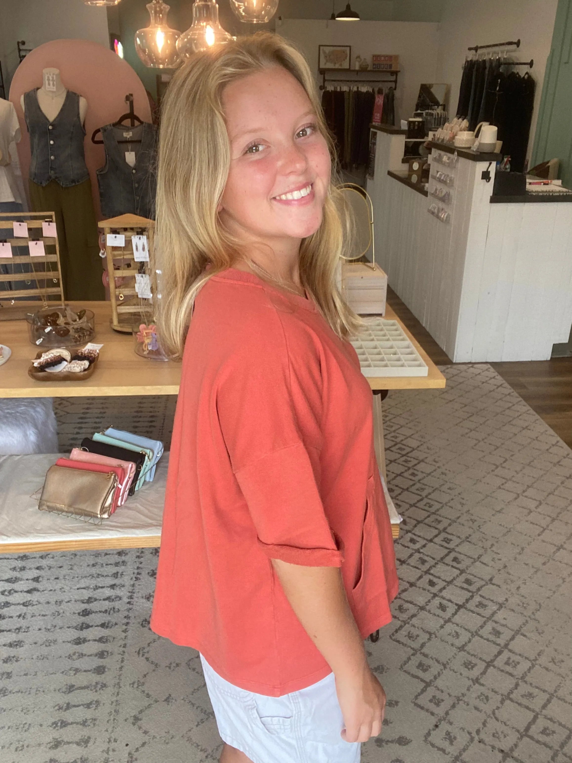 Shop The Weekend Pullover – Washed Coral- at Ruby Joy Boutique, a Women's Clothing Store in Pickerington, Ohio