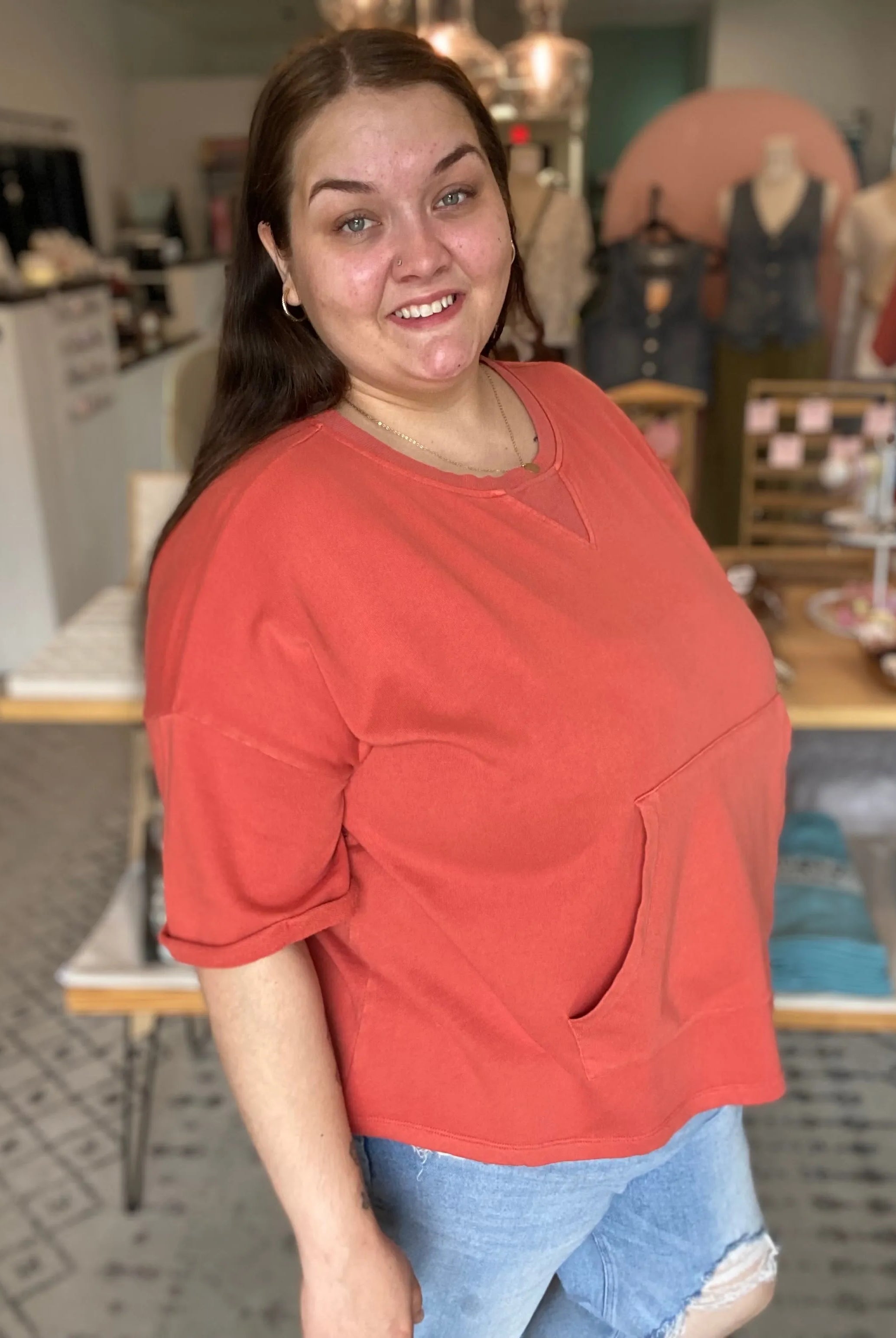 Shop The Weekend Pullover – Washed Coral- at Ruby Joy Boutique, a Women's Clothing Store in Pickerington, Ohio