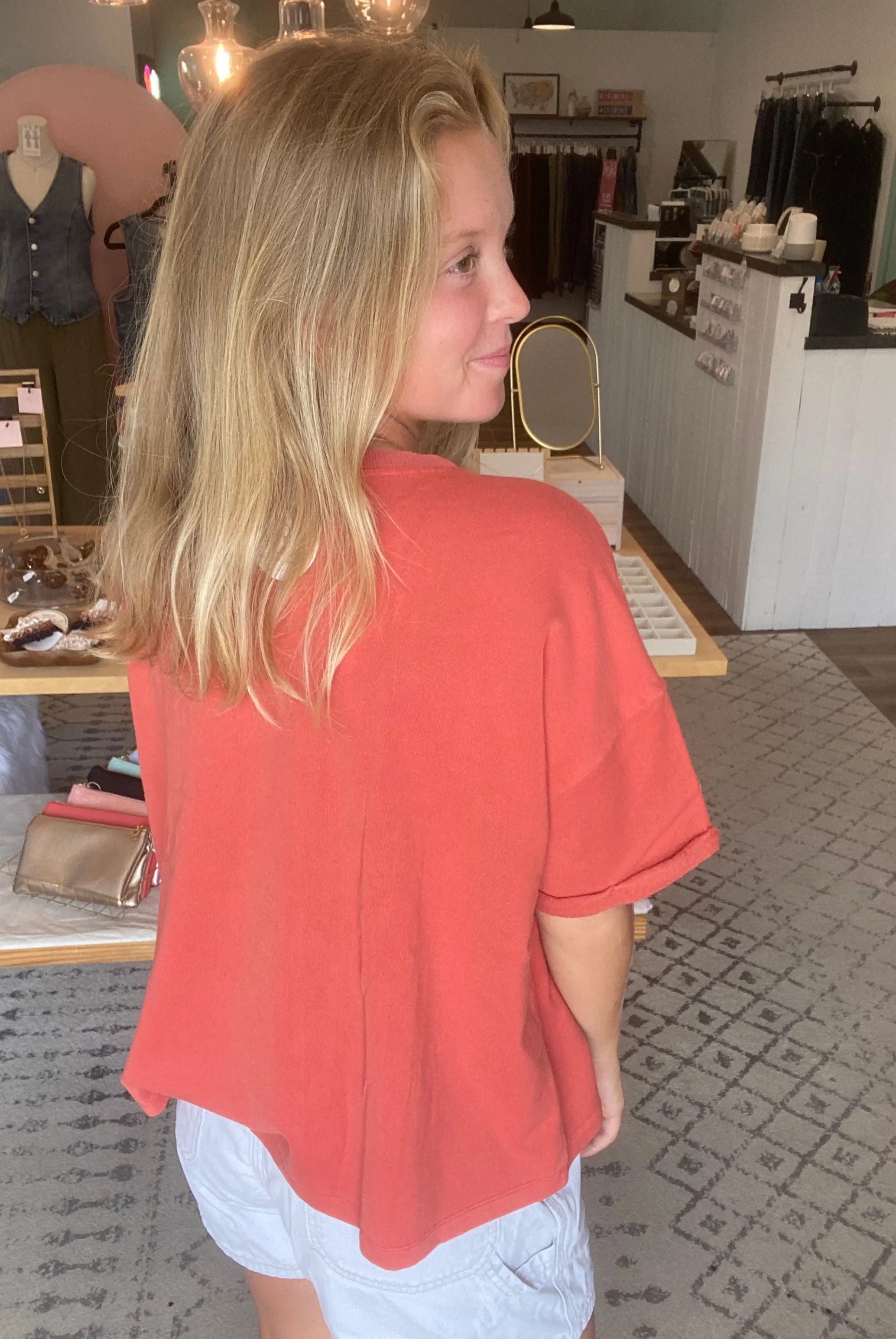 Shop The Weekend Pullover – Washed Coral- at Ruby Joy Boutique, a Women's Clothing Store in Pickerington, Ohio