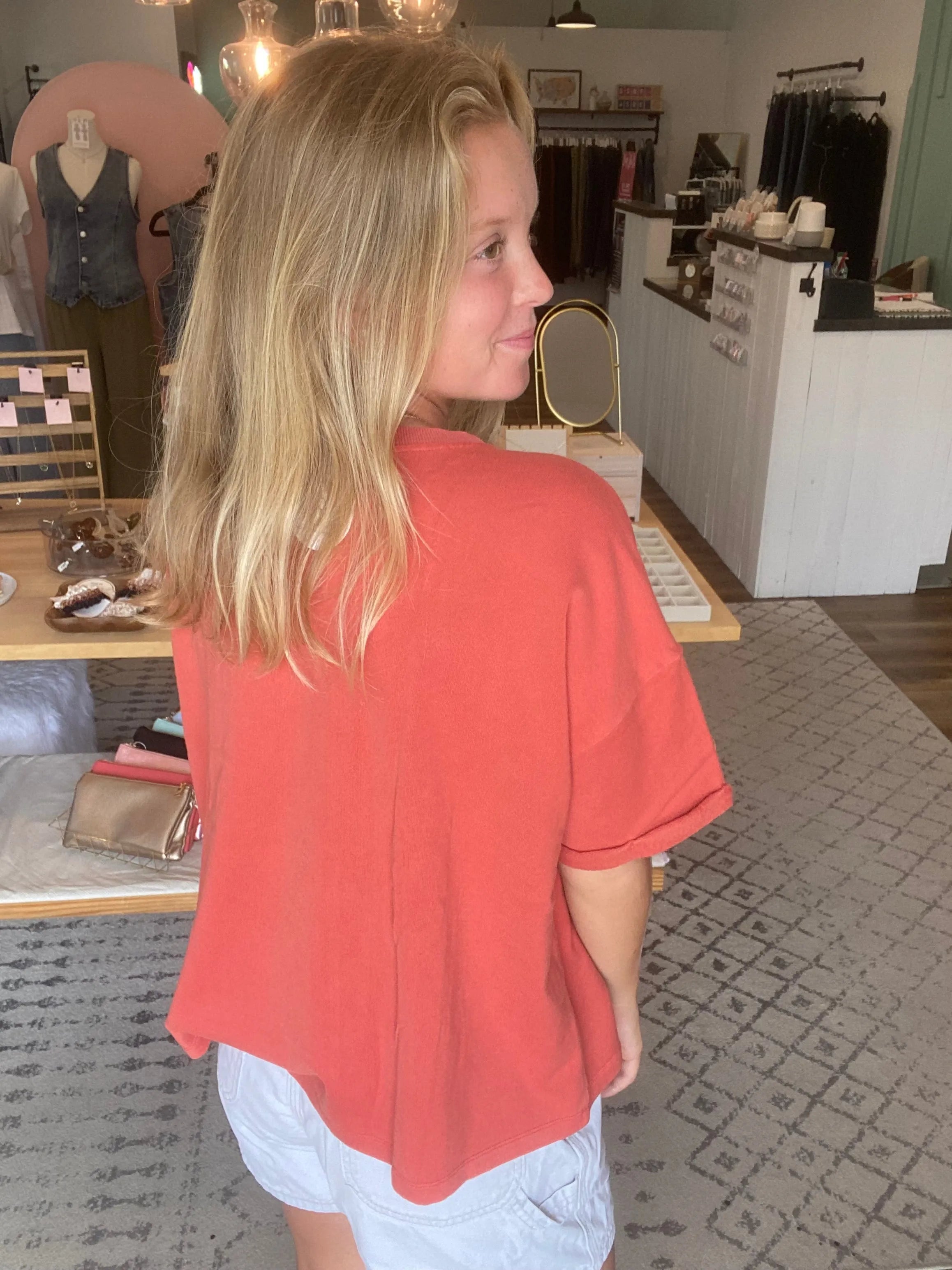 Shop The Weekend Pullover – Washed Coral- at Ruby Joy Boutique, a Women's Clothing Store in Pickerington, Ohio