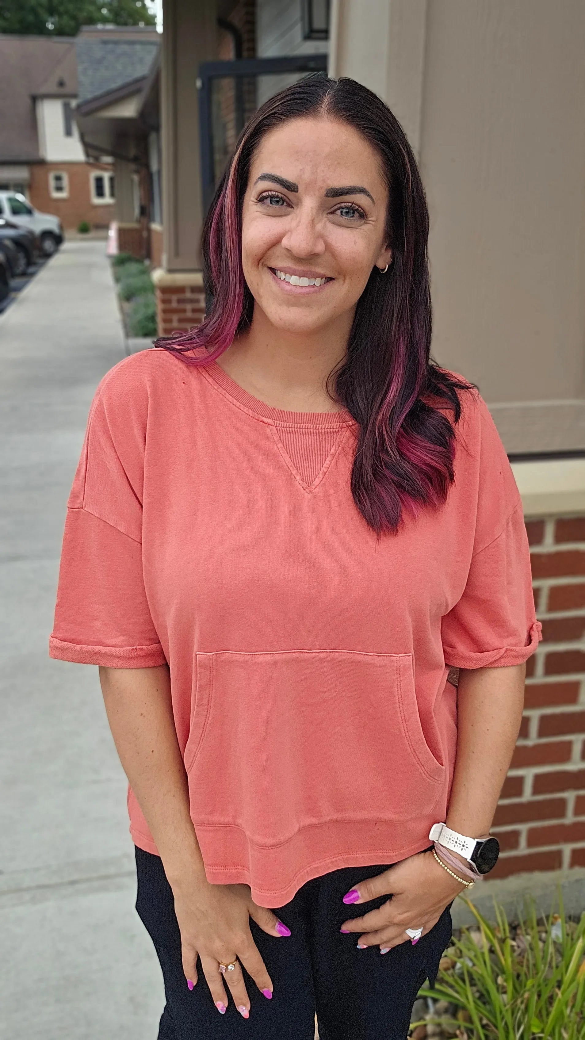 Shop The Weekend Pullover – Washed Coral- at Ruby Joy Boutique, a Women's Clothing Store in Pickerington, Ohio