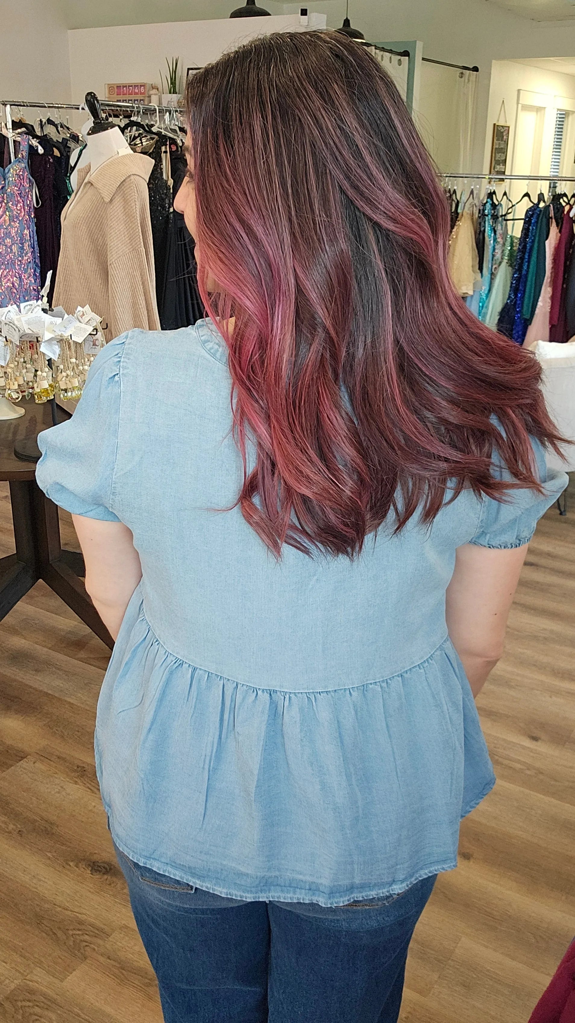 Shop Tie Detail Tencel Peplum Top- at Ruby Joy Boutique, a Women's Clothing Store in Pickerington, Ohio