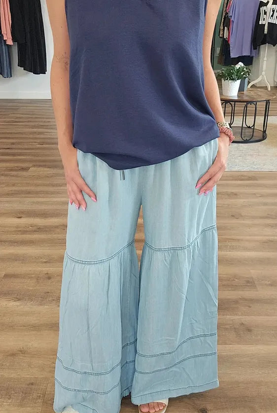 Shop Tiered Boho Wide Leg Pants with Pockets- at Ruby Joy Boutique, a Women's Clothing Store in Pickerington, Ohio