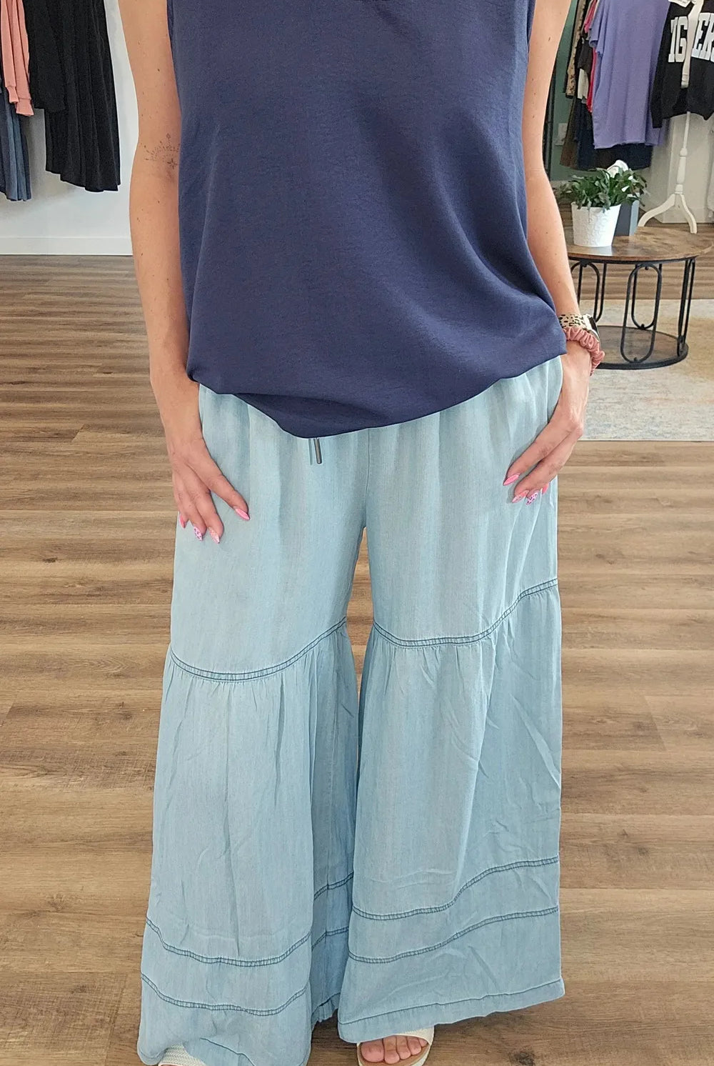 Shop Tiered Boho Wide Leg Pants with Pockets- at Ruby Joy Boutique, a Women's Clothing Store in Pickerington, Ohio