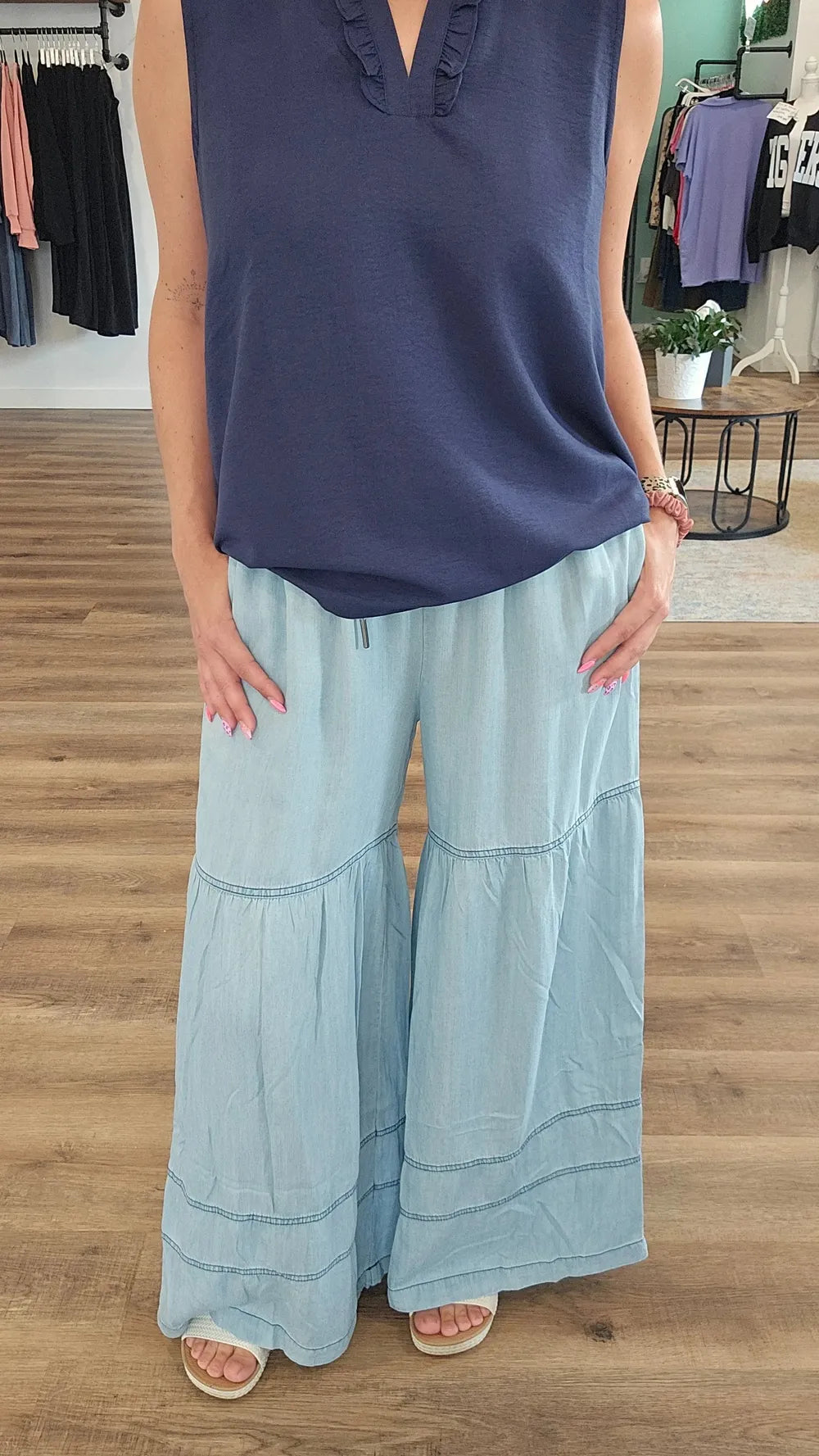 Shop Tiered Boho Wide Leg Pants with Pockets- at Ruby Joy Boutique, a Women's Clothing Store in Pickerington, Ohio