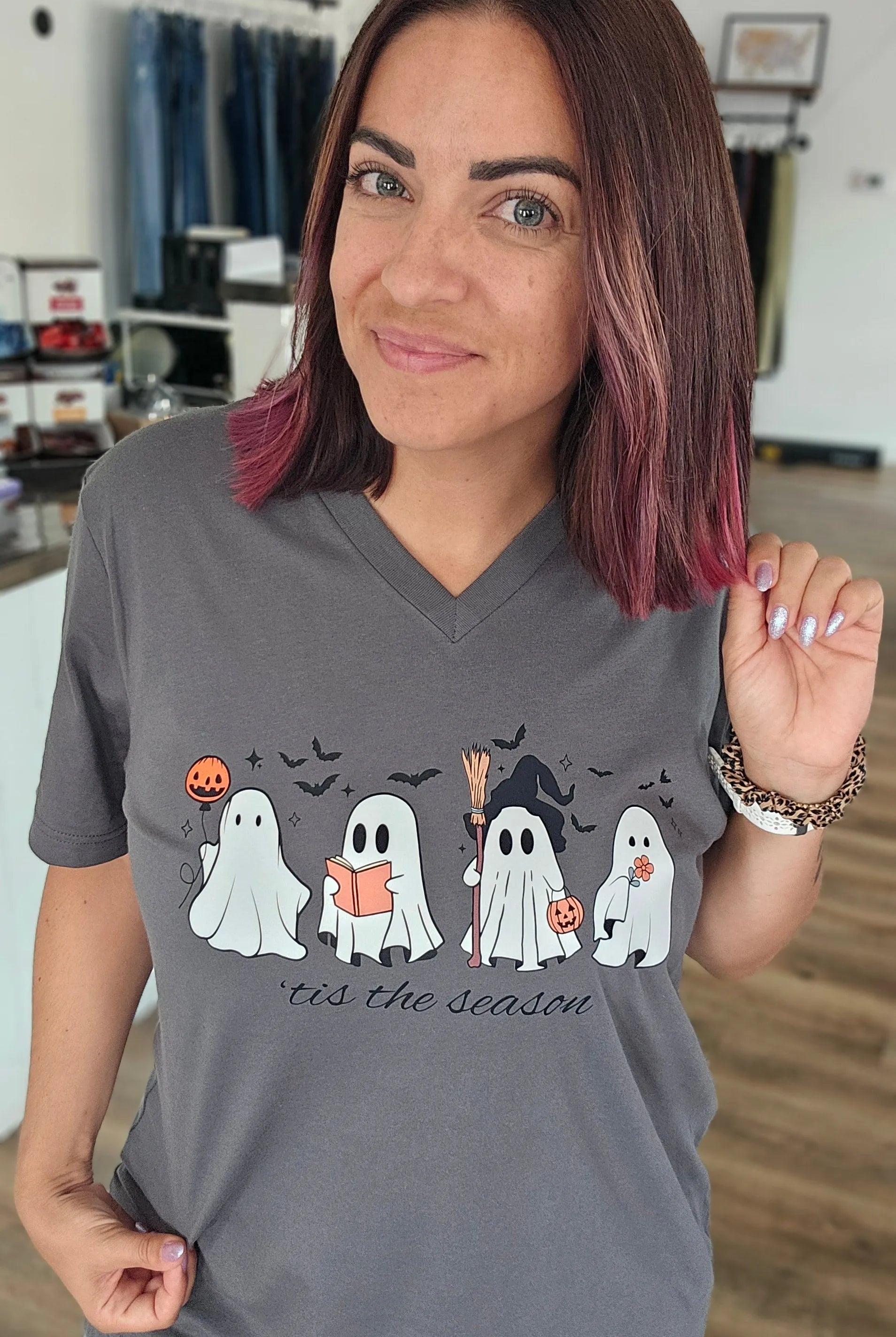 Shop 'Tis The Season Ghost Tee-Small at Ruby Joy Boutique, a Women's Clothing Store in Pickerington, Ohio