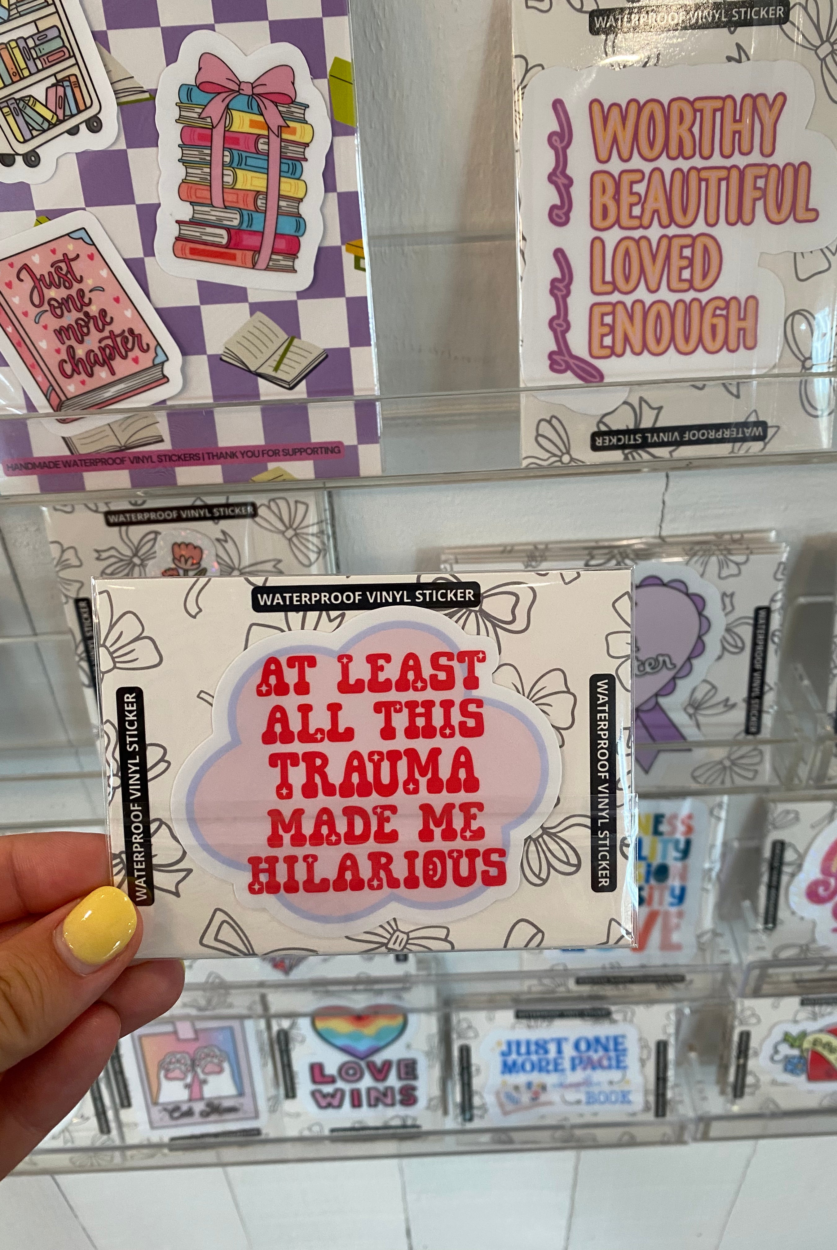 Shop Trauma Made Me Hilarious | Waterproof Vinyl Sticker- at Ruby Joy Boutique, a Women's Clothing Store in Pickerington, Ohio