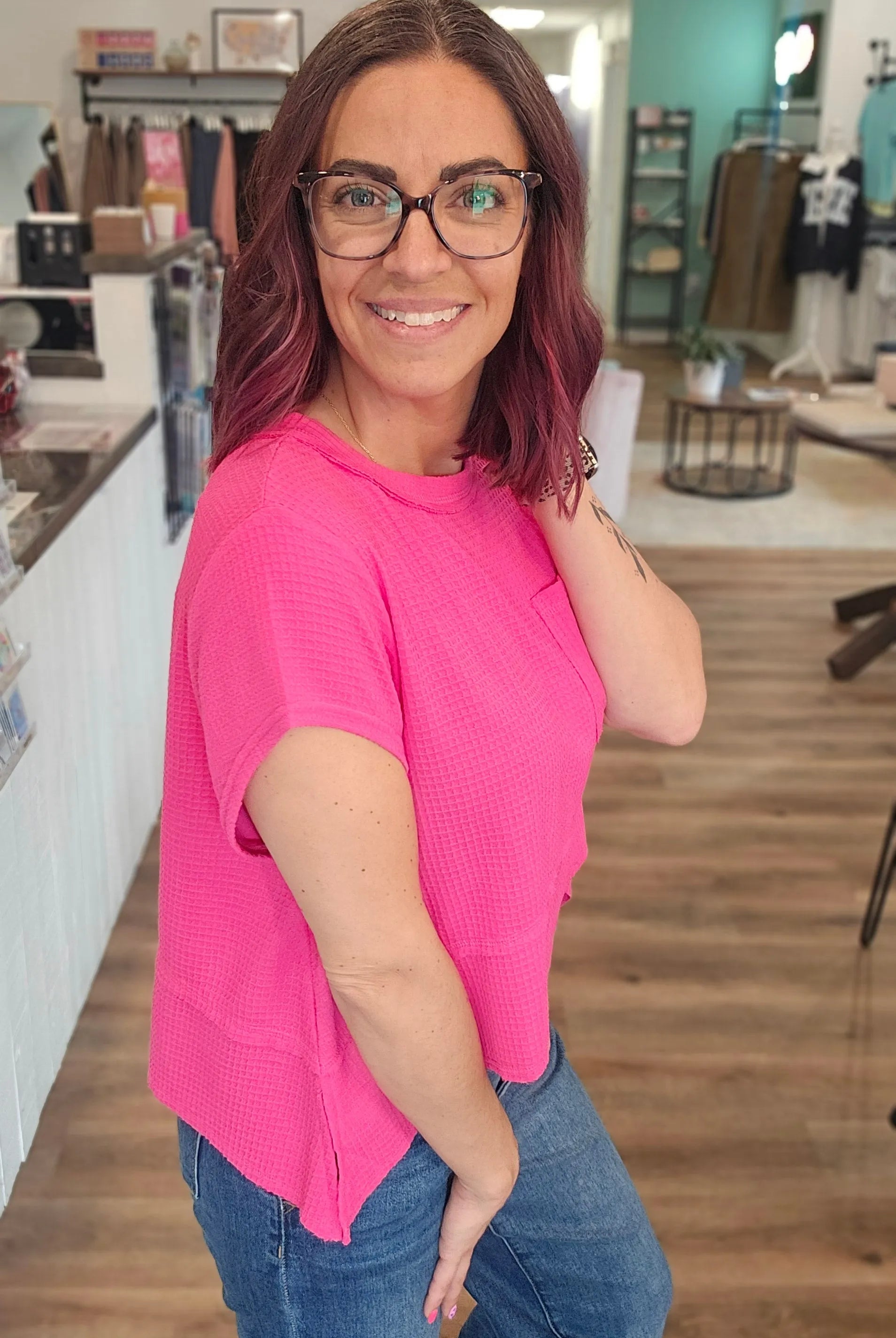 Shop Washed Ribbed Oversized Tee - Hot Pink- at Ruby Joy Boutique, a Women's Clothing Store in Pickerington, Ohio