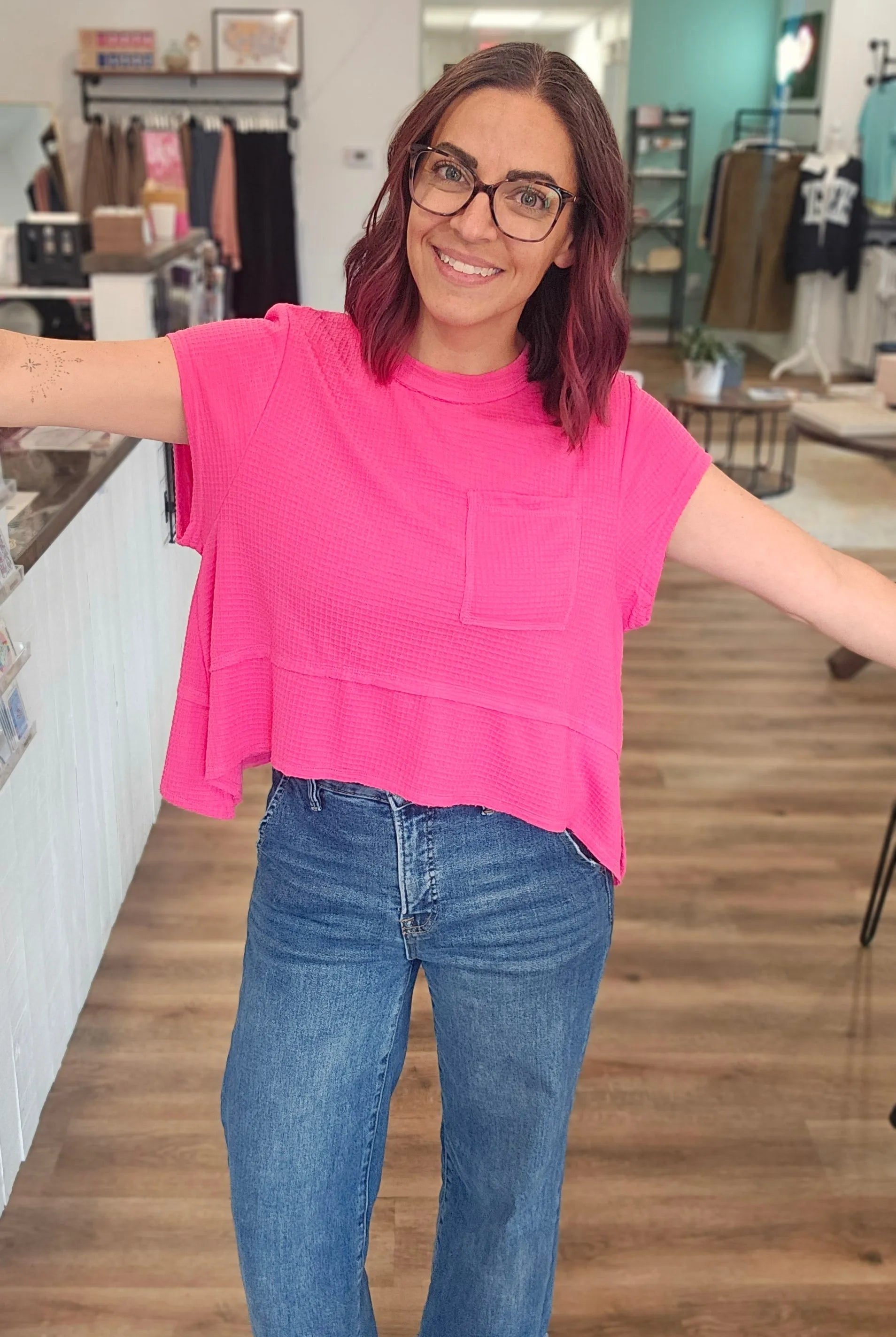 Shop Washed Ribbed Oversized Tee - Hot Pink- at Ruby Joy Boutique, a Women's Clothing Store in Pickerington, Ohio