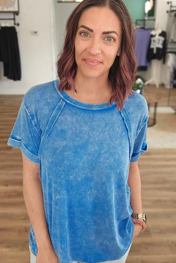 Shop Washed Ribbed Oversized Tee - Ocean Blue- at Ruby Joy Boutique, a Women's Clothing Store in Pickerington, Ohio