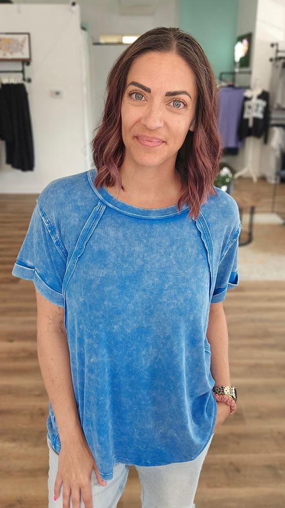 Shop Washed Ribbed Oversized Tee - Ocean Blue- at Ruby Joy Boutique, a Women's Clothing Store in Pickerington, Ohio