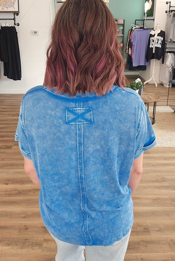 Shop Washed Ribbed Oversized Tee - Ocean Blue- at Ruby Joy Boutique, a Women's Clothing Store in Pickerington, Ohio