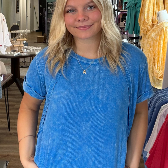 Shop Washed Ribbed Oversized Tee - Ocean Blue- at Ruby Joy Boutique, a Women's Clothing Store in Pickerington, Ohio