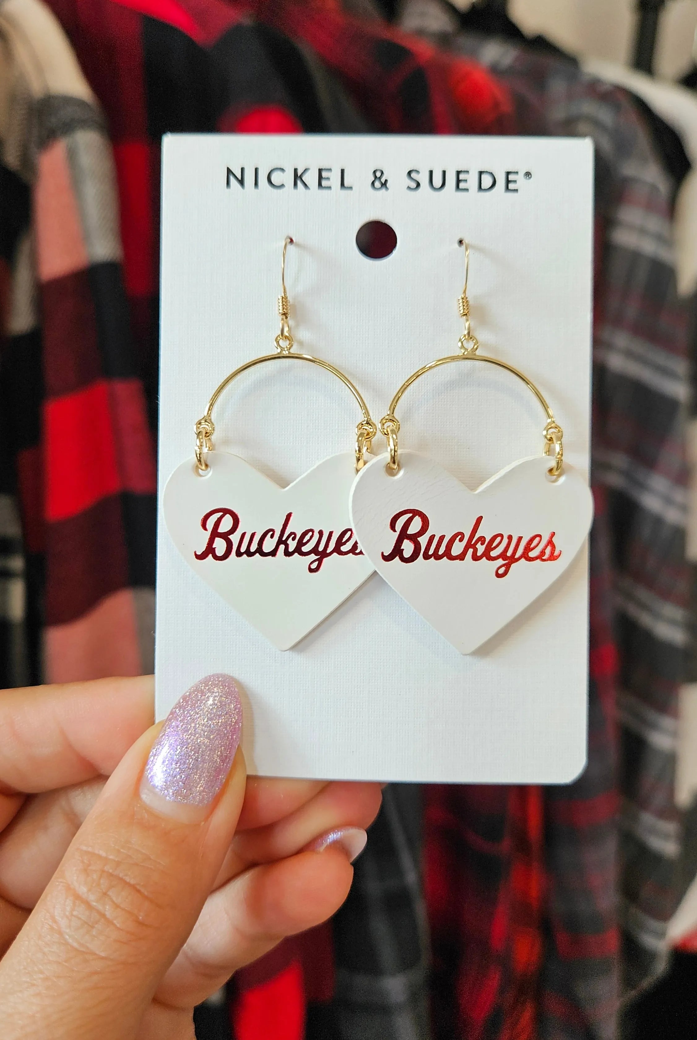 Shop White Ohio State Buckeye Lover Earrings- at Ruby Joy Boutique, a Women's Clothing Store in Pickerington, Ohio
