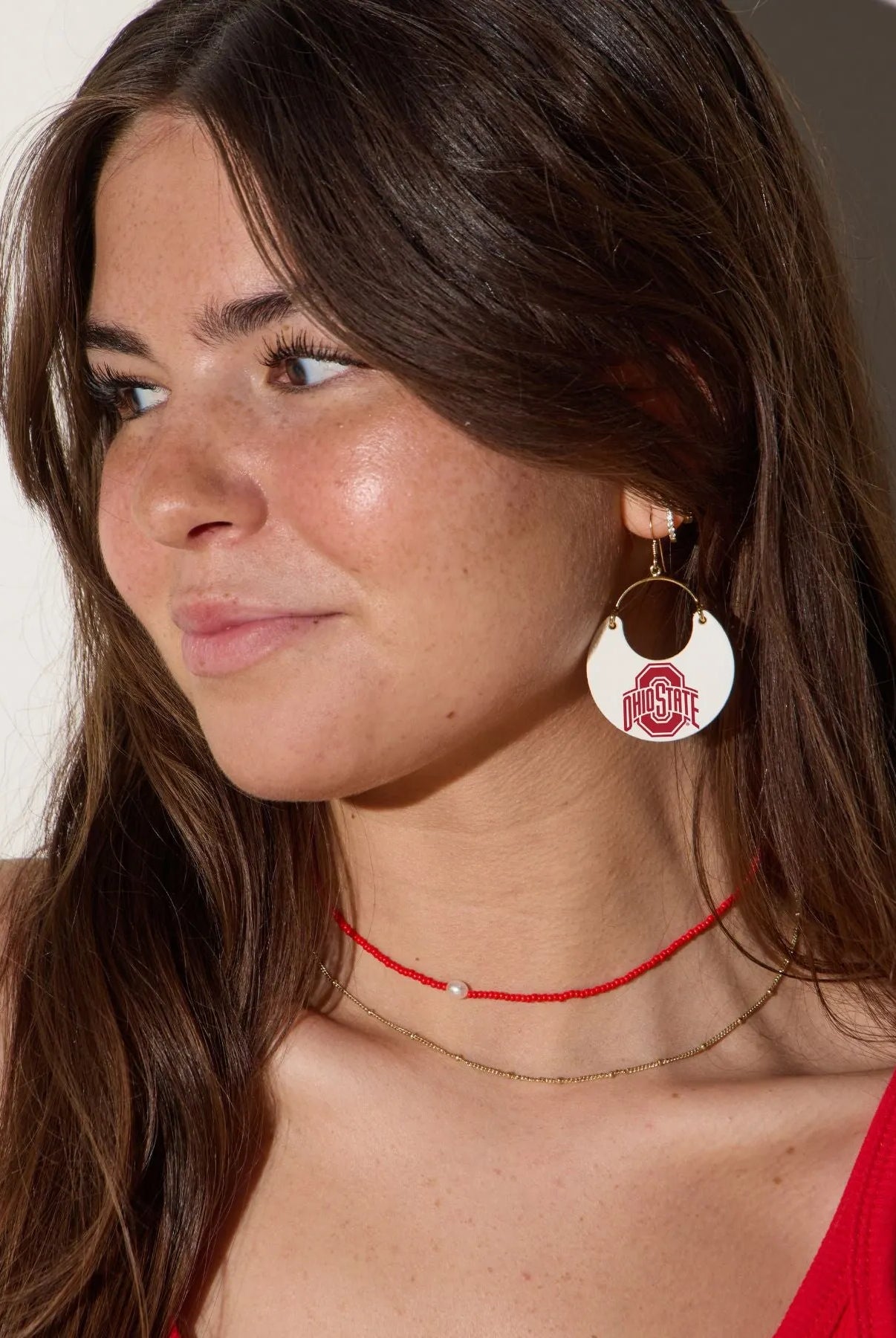 Shop White Ohio State University Nina Earrings | Nickel & Suede- at Ruby Joy Boutique, a Women's Clothing Store in Pickerington, Ohio