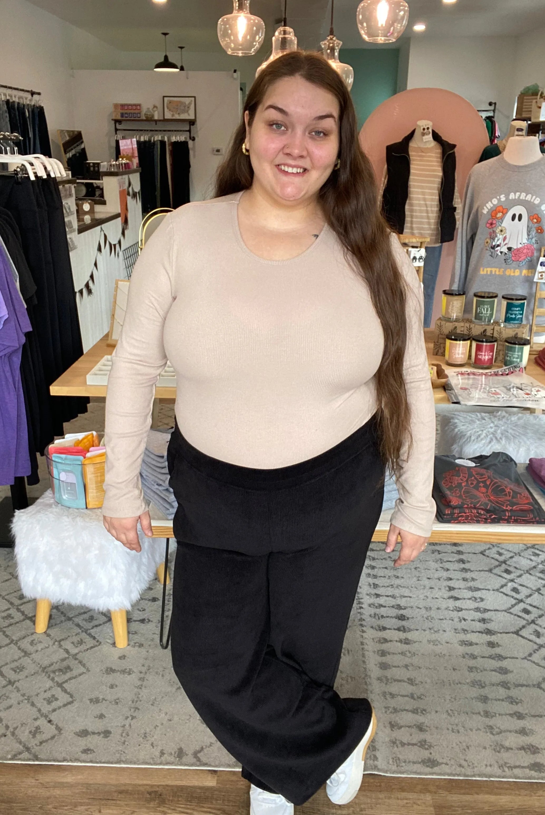 Shop Wide Leg Corded Pants - Black- at Ruby Joy Boutique, a Women's Clothing Store in Pickerington, Ohio