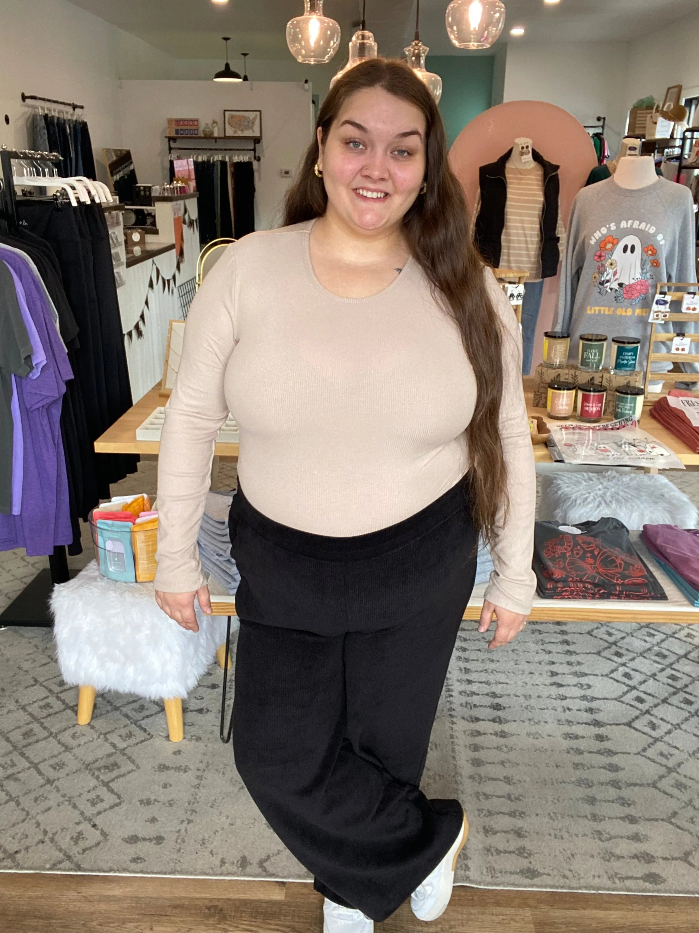 Shop Wide Leg Corded Pants - Black- at Ruby Joy Boutique, a Women's Clothing Store in Pickerington, Ohio