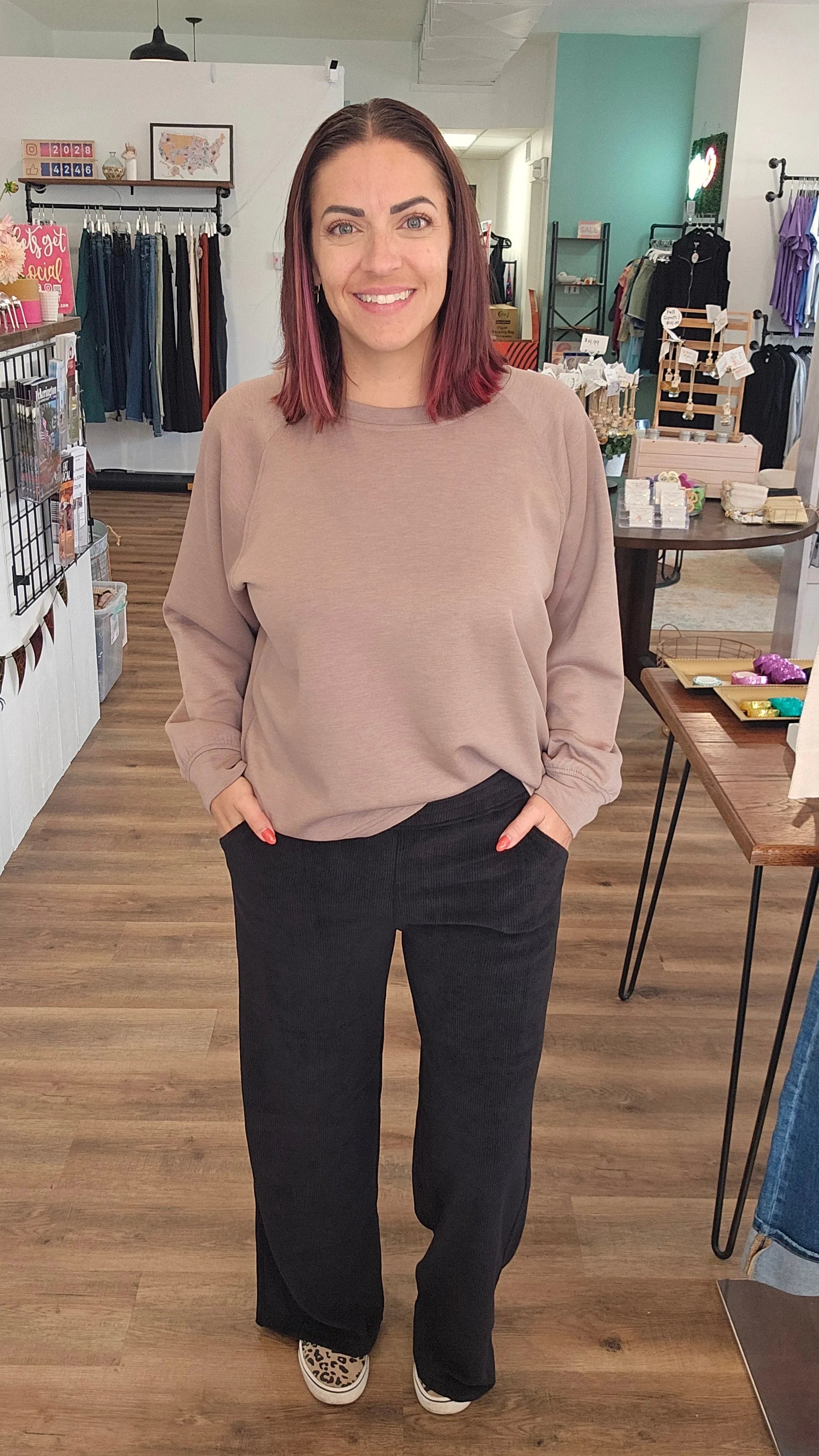 Shop Wide Leg Corded Pants - Black- at Ruby Joy Boutique, a Women's Clothing Store in Pickerington, Ohio