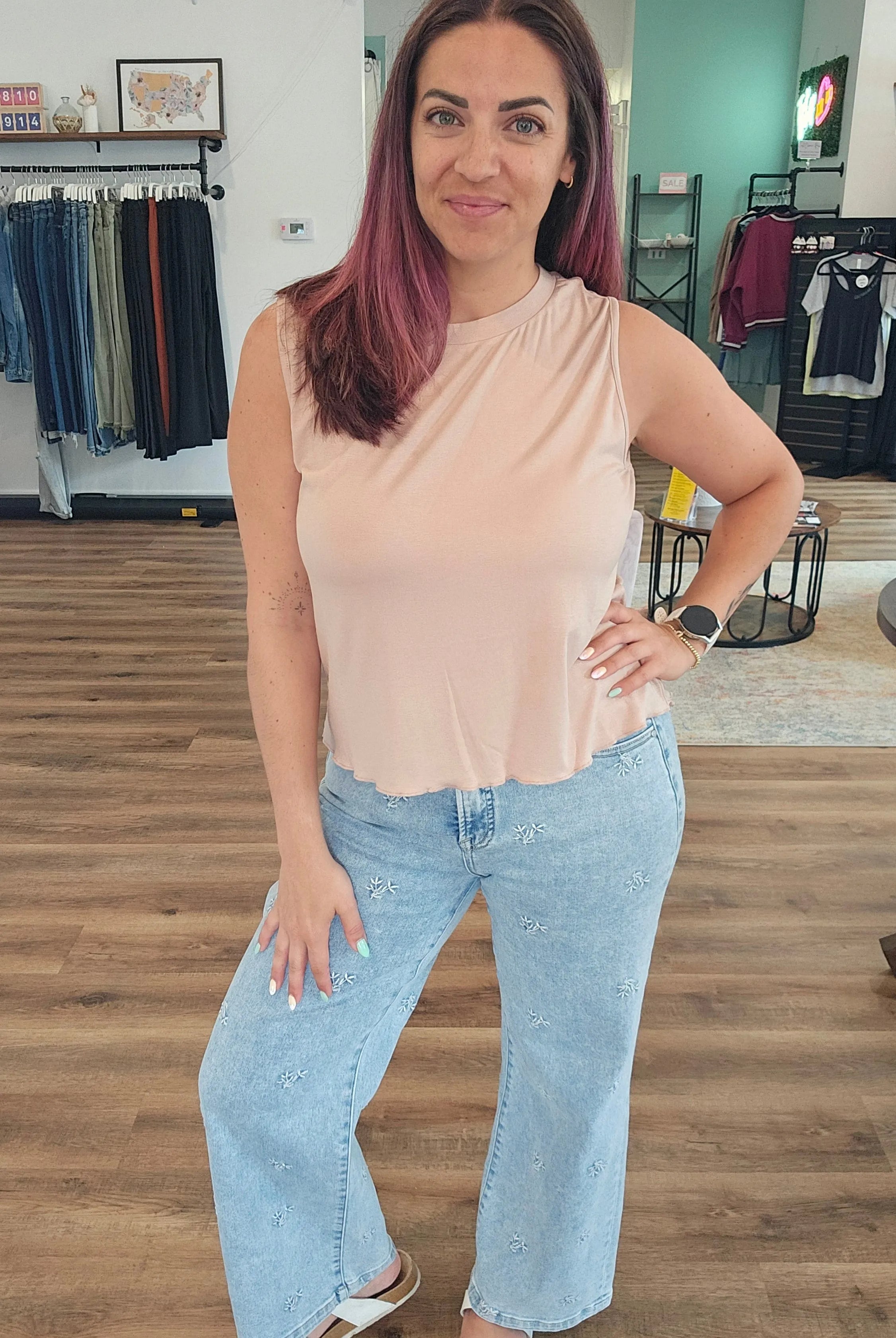 Shop Wide Leg Floral Embroidered Jeans | Risen- at Ruby Joy Boutique, a Women's Clothing Store in Pickerington, Ohio