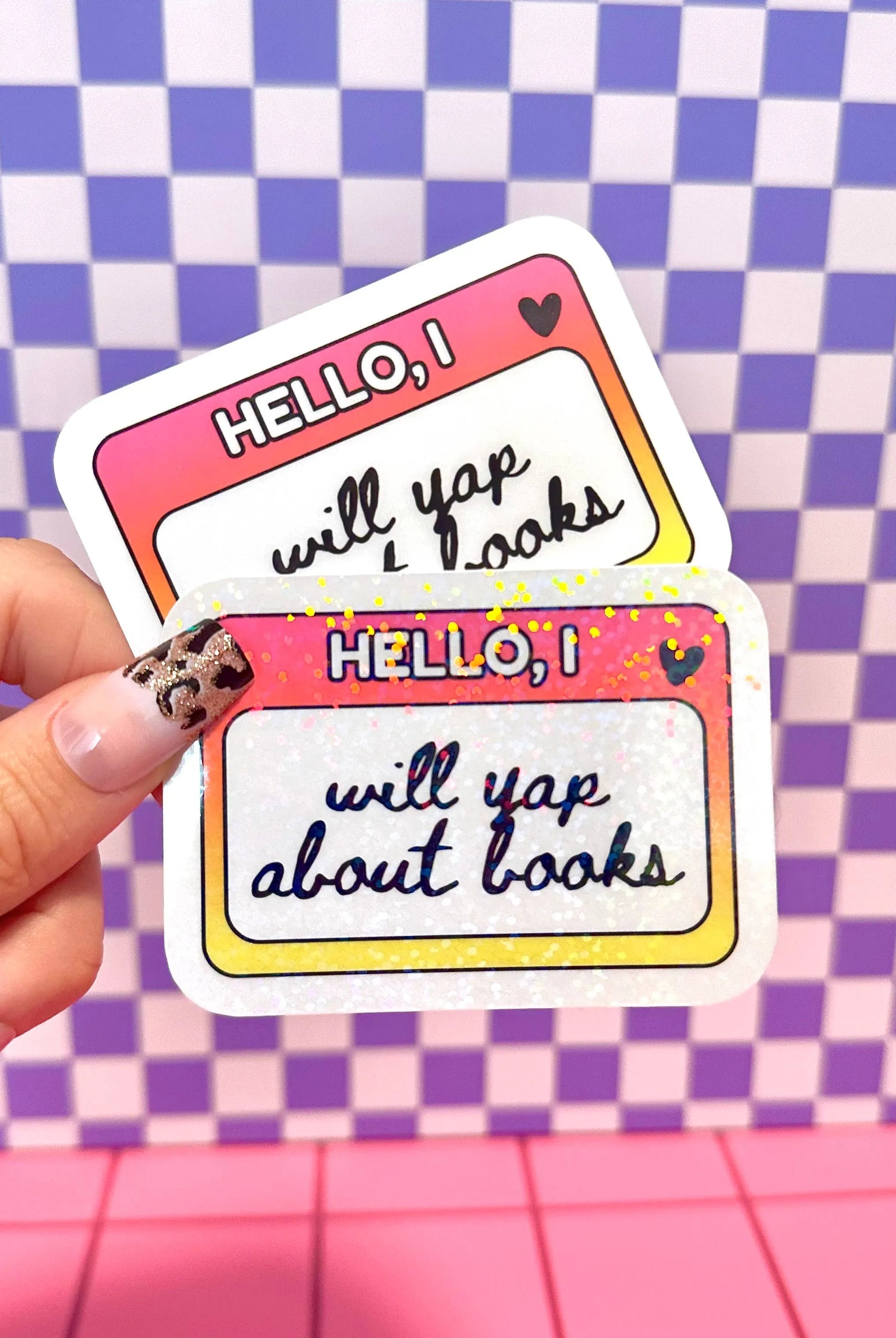 Shop Will Yap About Books Name Tag | Waterproof Vinyl Sticker- at Ruby Joy Boutique, a Women's Clothing Store in Pickerington, Ohio